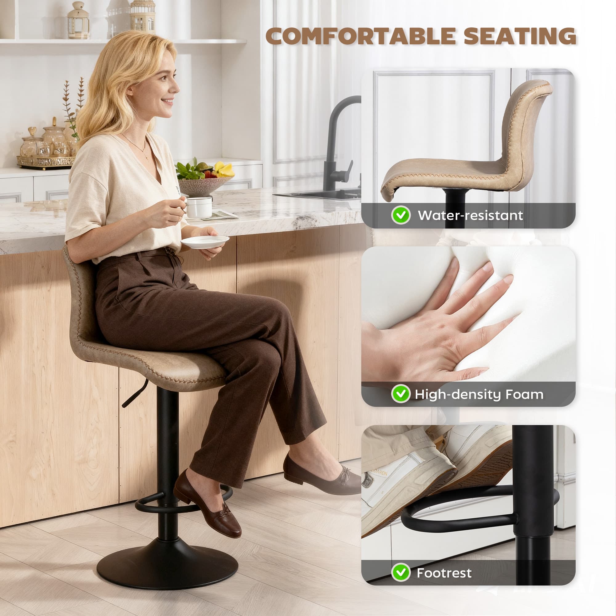 Transform Your Kitchen with Light Brown PU Leather Bar Stools - image 4