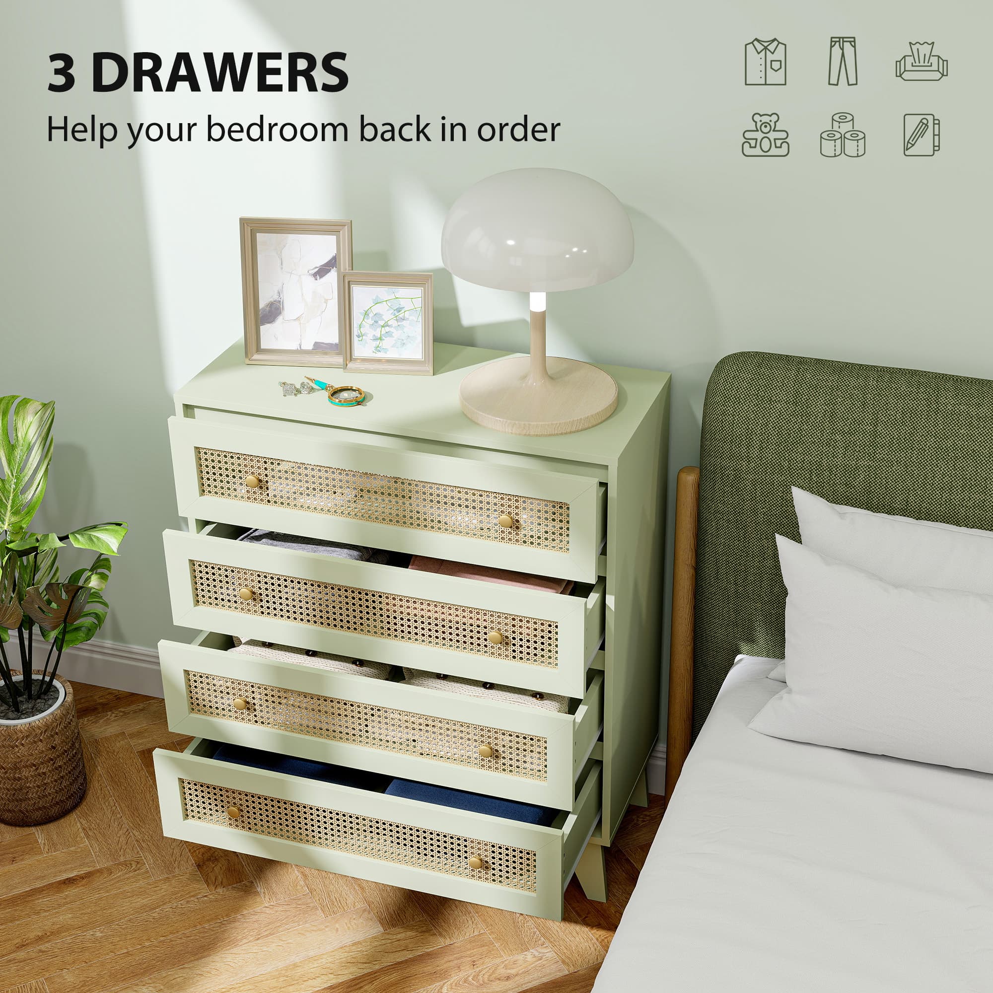 Effortless Storage: Light Green 4-Drawer Rattan Chest - image 4