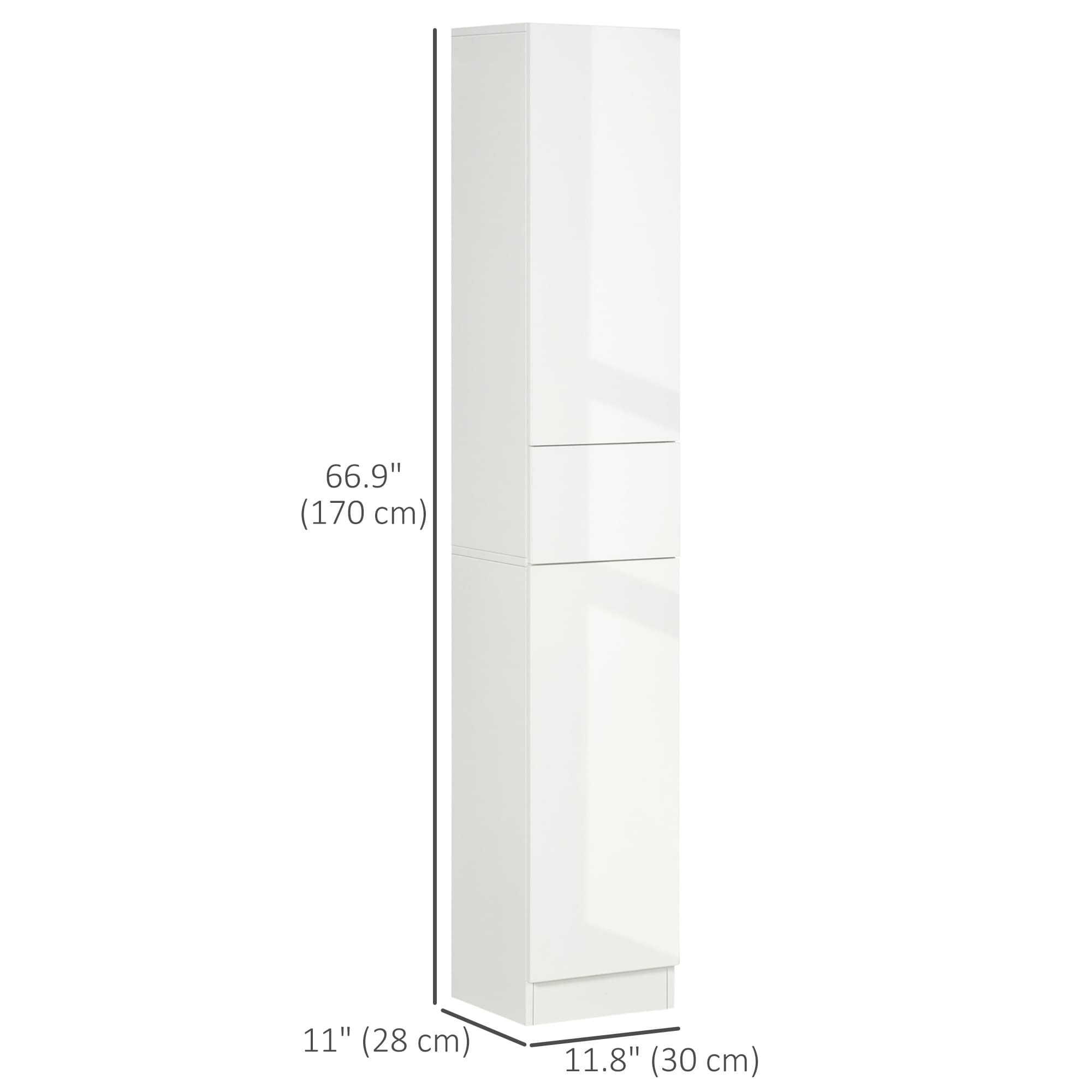 Kleankin Tall White High Gloss Bathroom Storage Cabinet - image 2