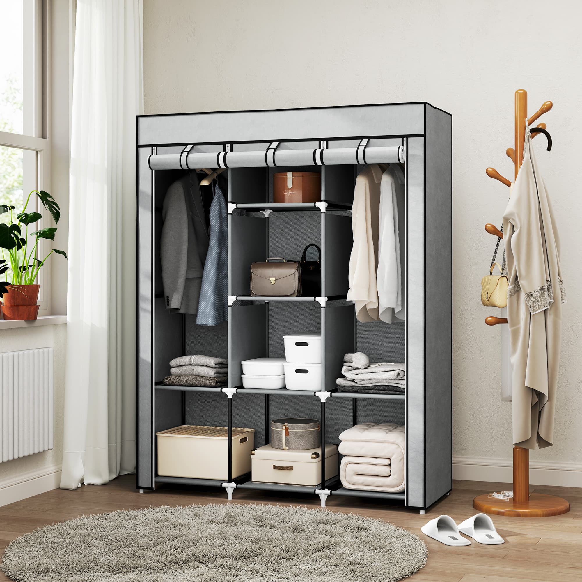 Light Grey Fabric Wardrobe for Clothes Storage - image 3