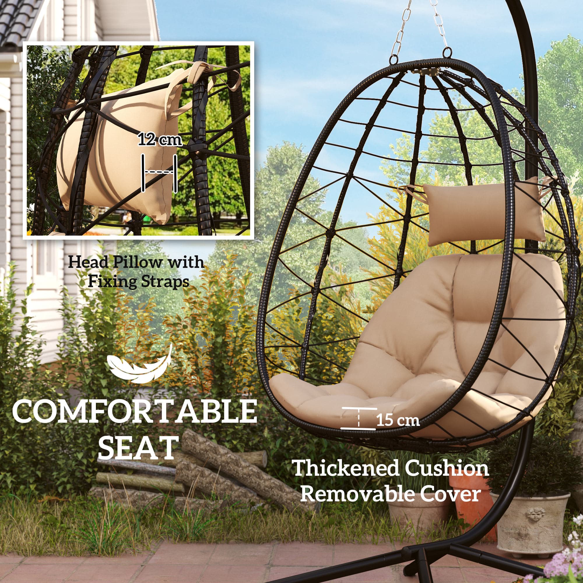 Transform Your Space with this Khaki Hanging Egg Chair - image 4