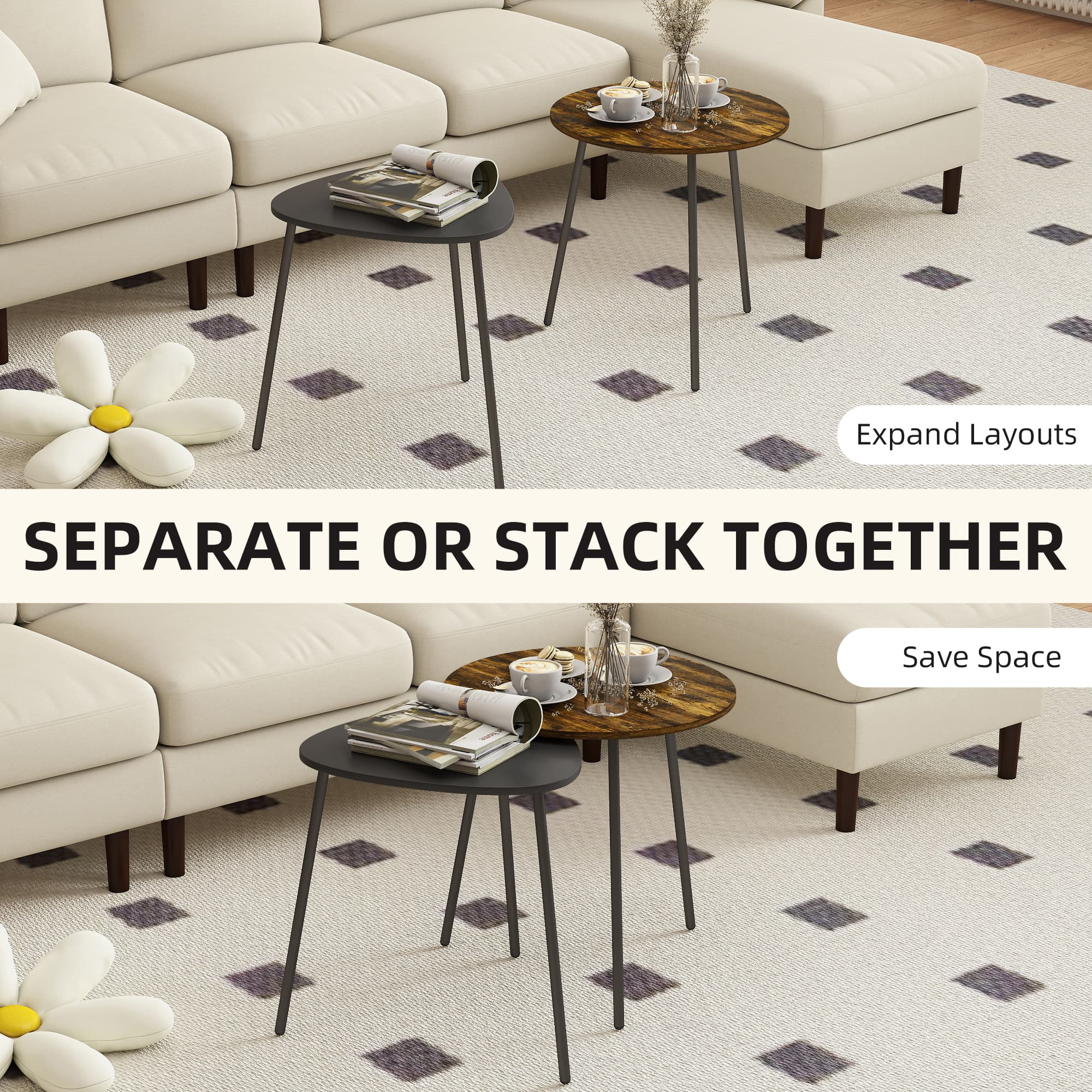 Two nesting side tables in rustic brown and charcoal - image 10