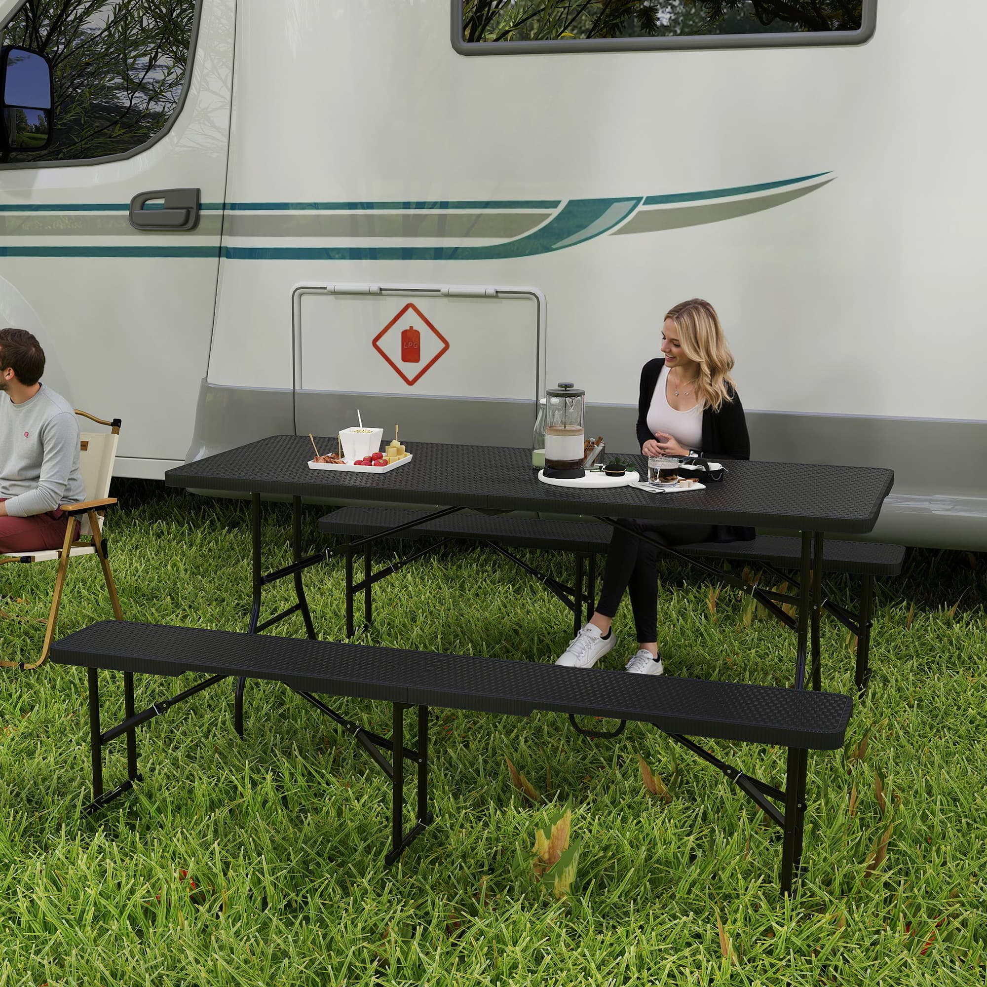 Effortless Outdoor Dining: Rattan Effect Folding Picnic Set - image 1