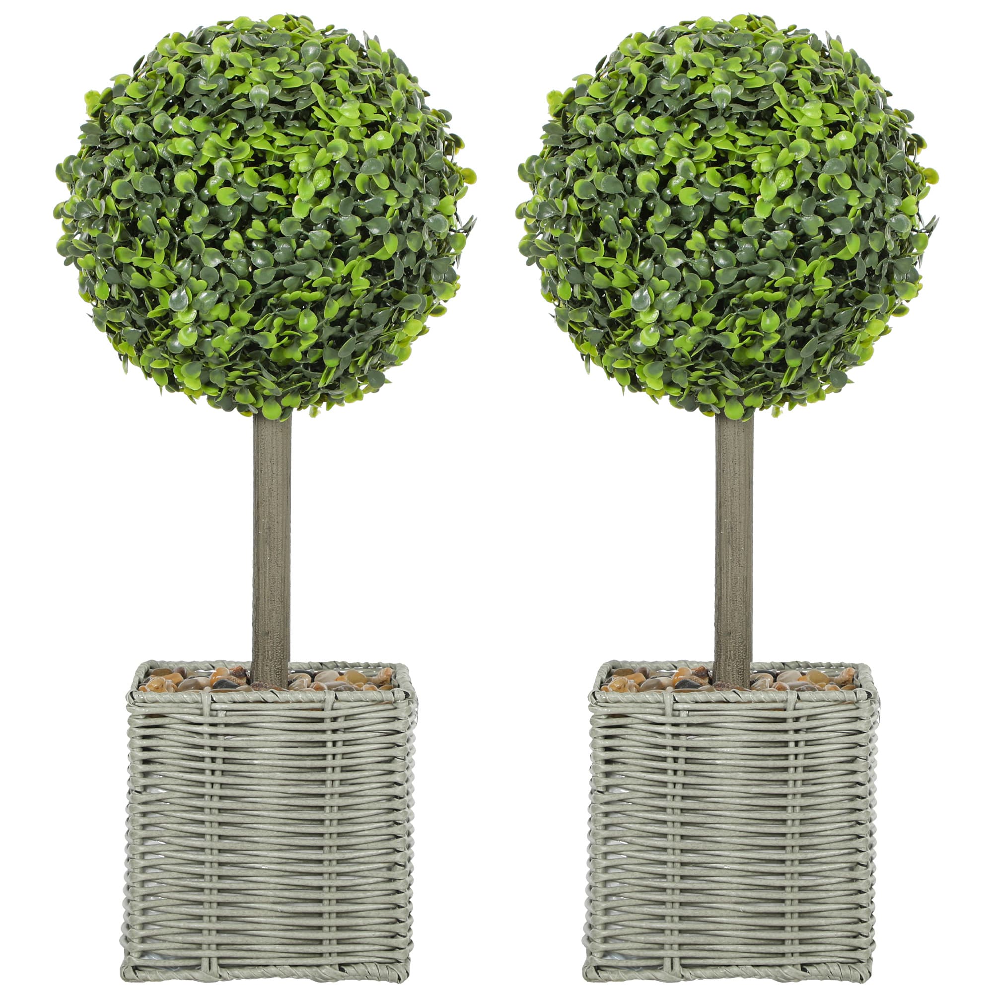 Two Faux Boxwood Topiary Balls in Woven Pots — Ready to Display - image 9
