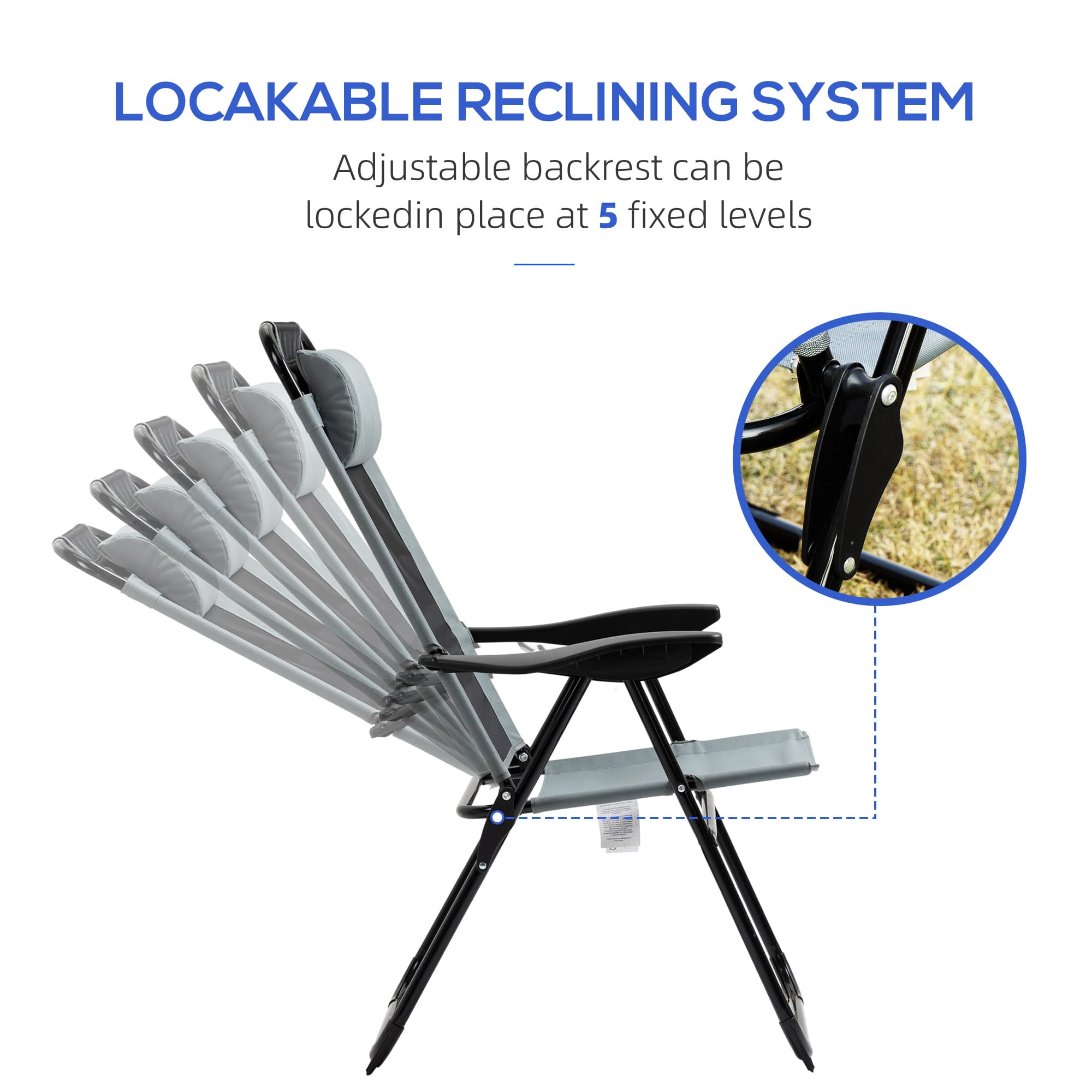 Set of 2 Grey Folding Garden Recliners for Effortless Relaxation - image 5