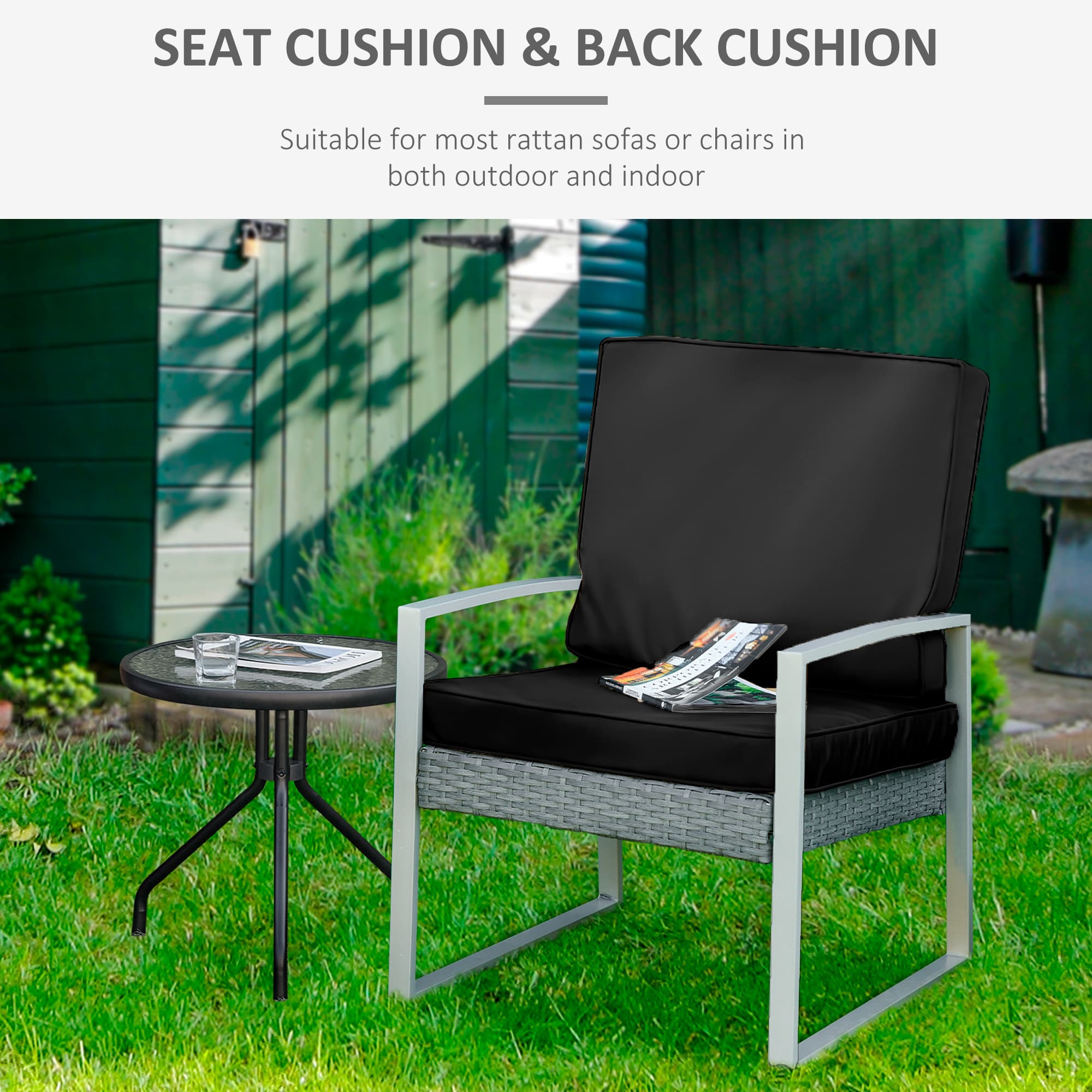 A Seat and Back Cushion Set for Garden Chairs in Solid Black - image 7