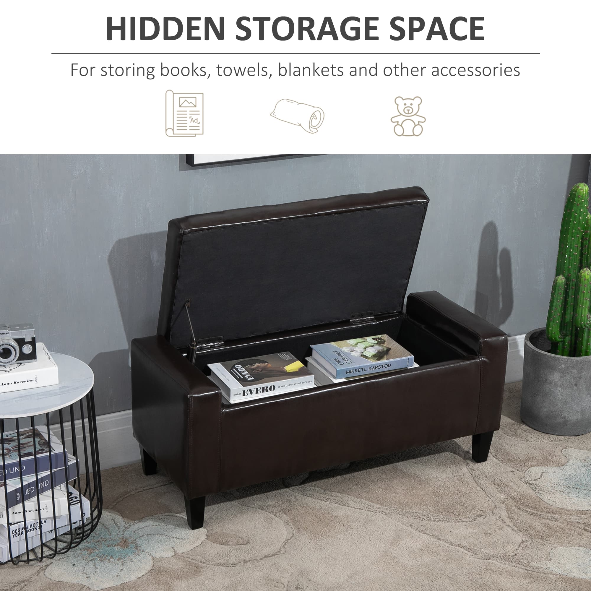 Declutter in Style with this Brown Faux Leather Storage Bench - image 3