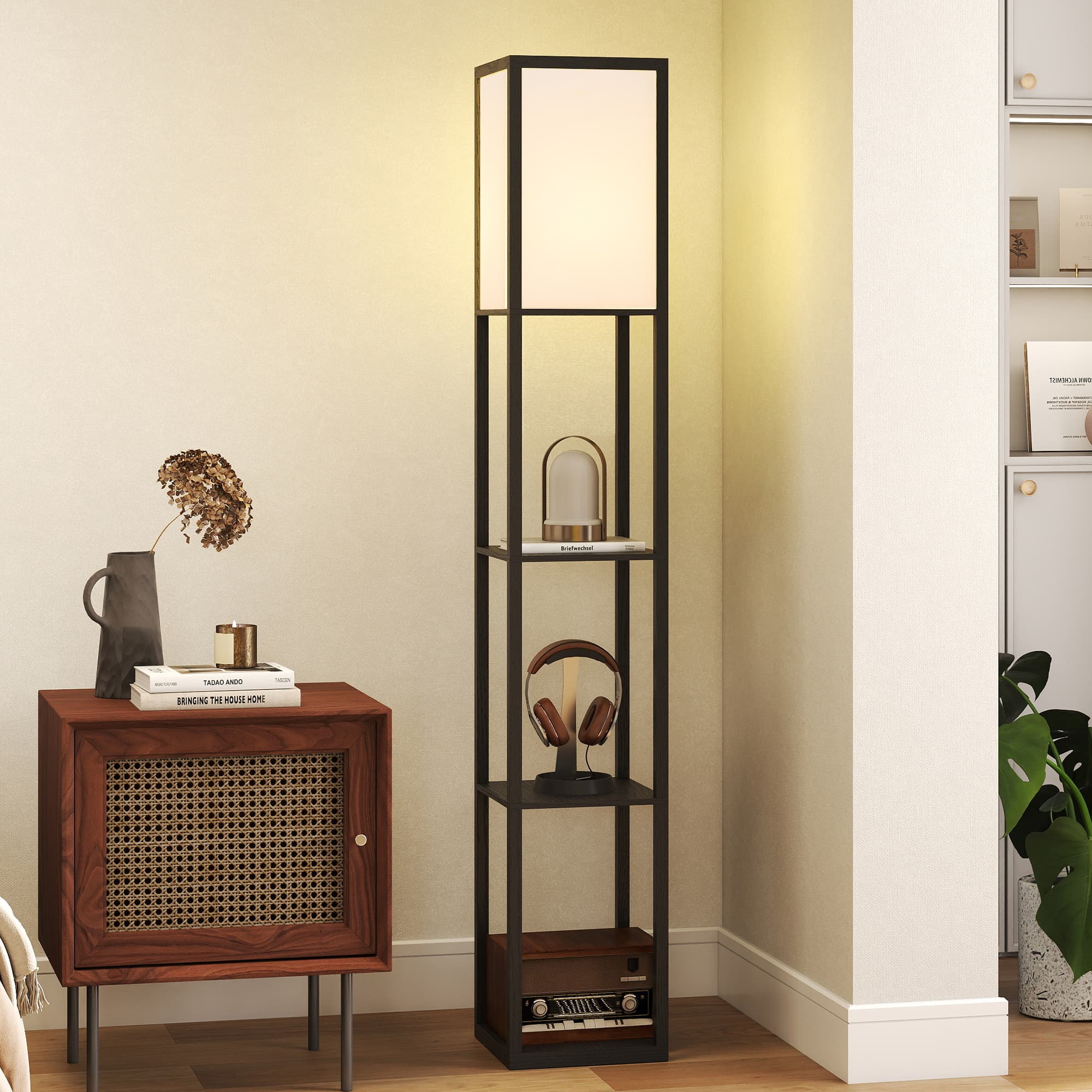 Black Floor Lamp with Three Display Shelves - image 3
