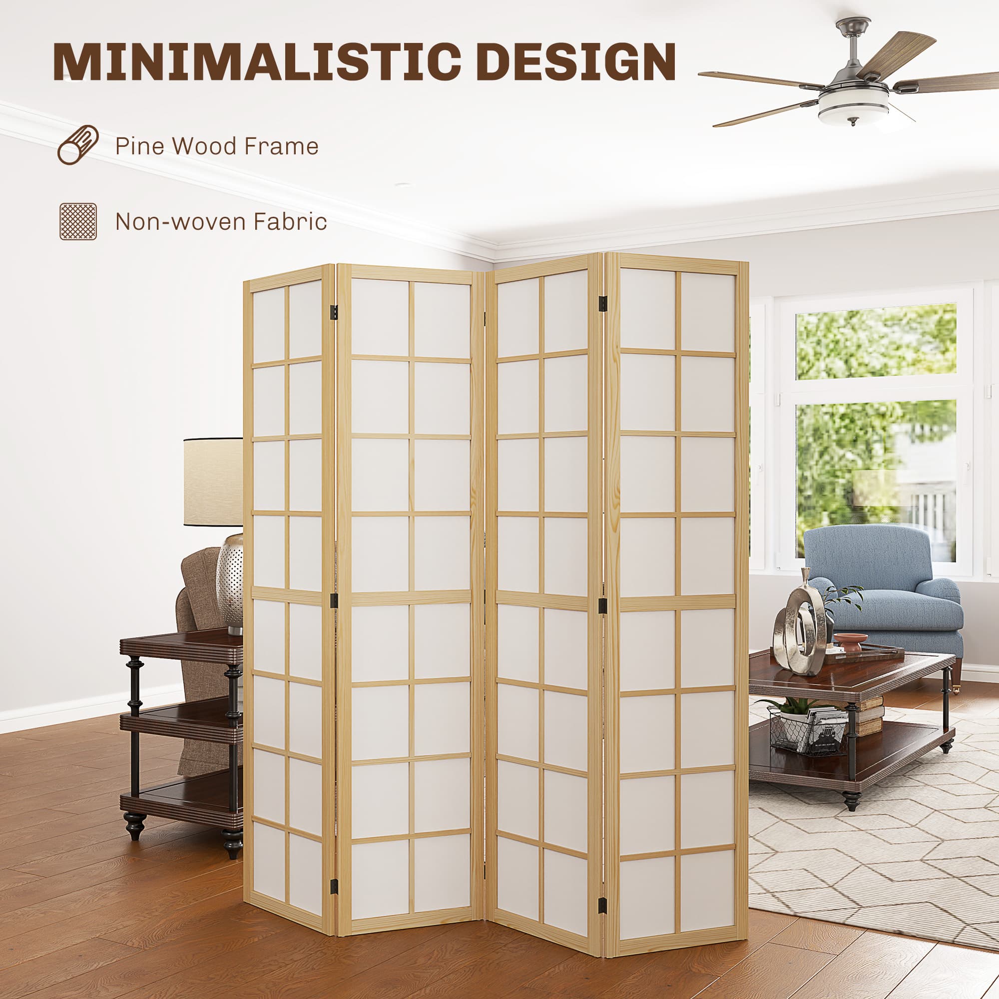 Transform Your Space with this 4-Panel Pine Room Divider - image 2