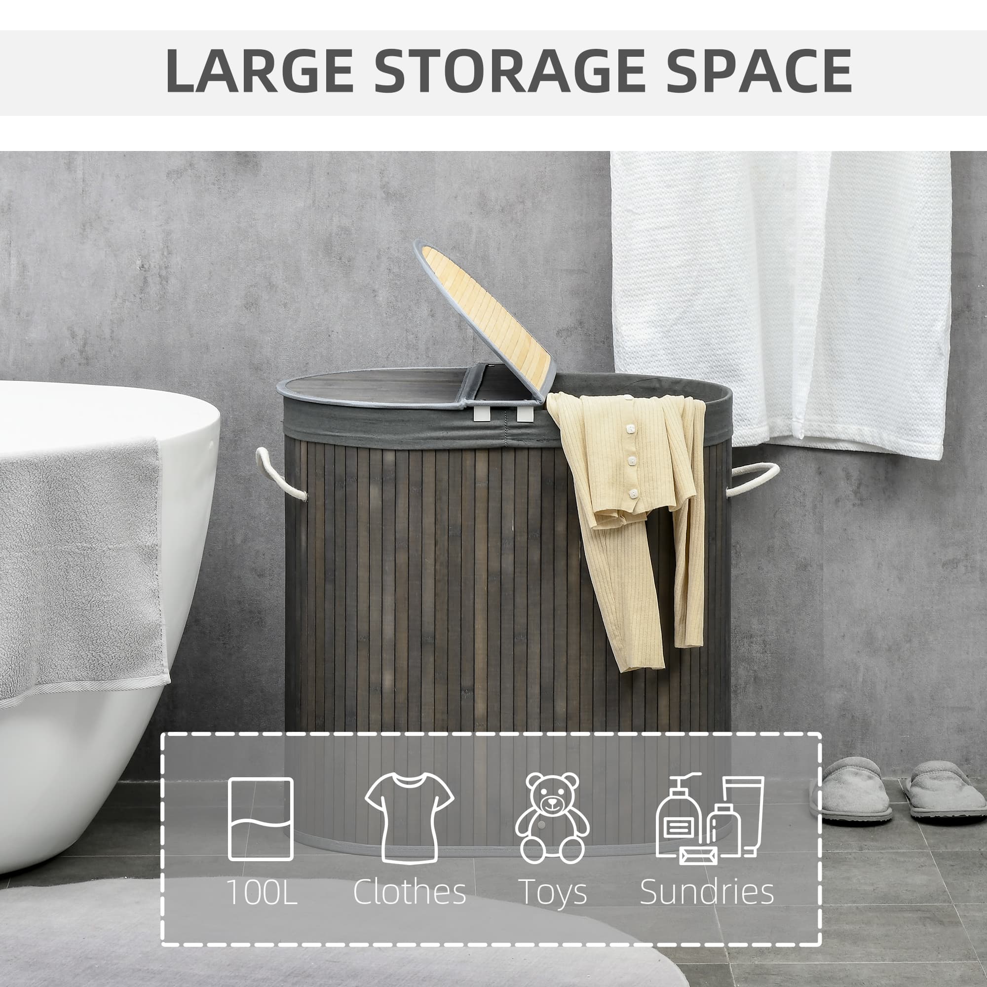 Sort laundry neatly in a grey bamboo 100 litre hamper - image 8