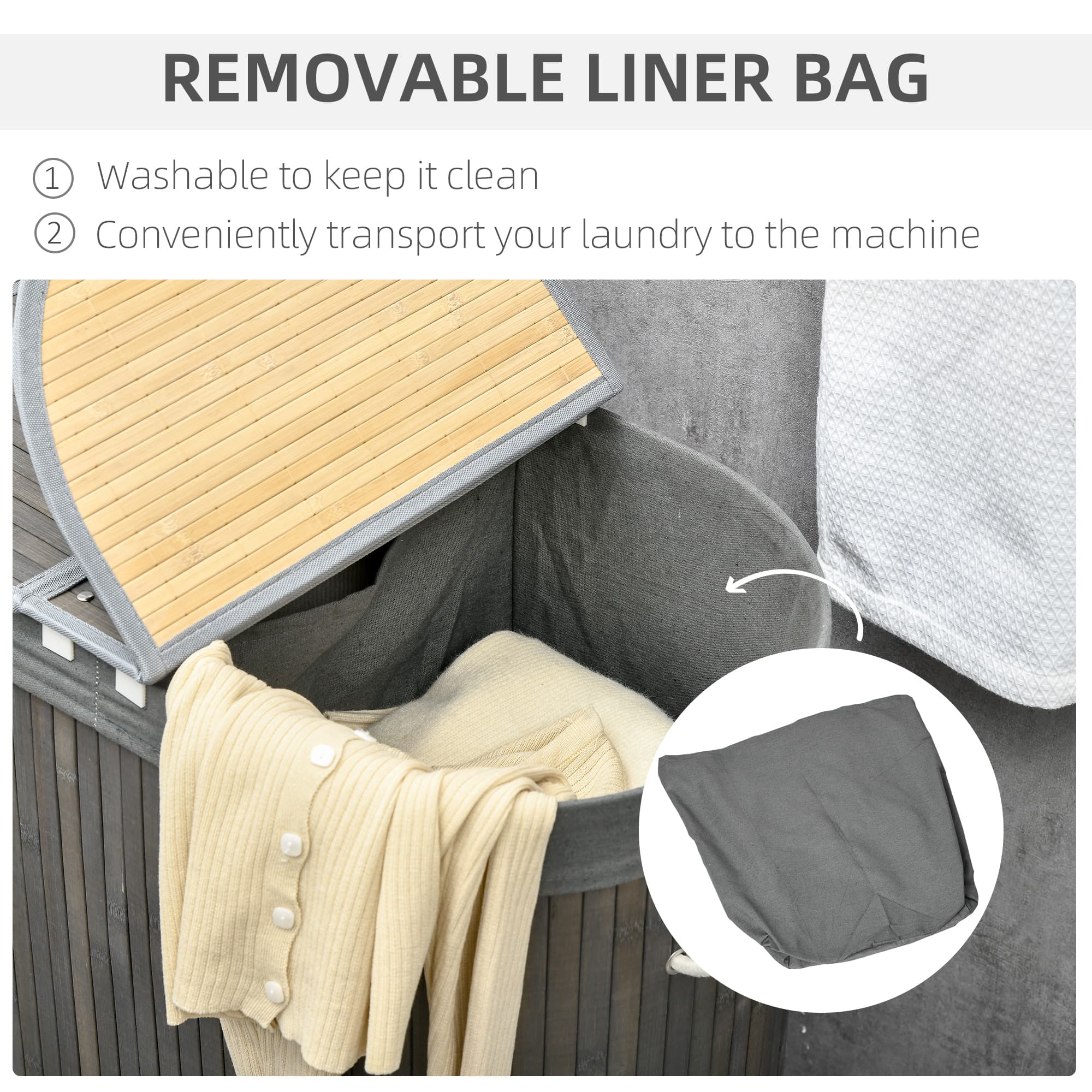 Sort laundry neatly in a grey bamboo 100 litre hamper - image 6