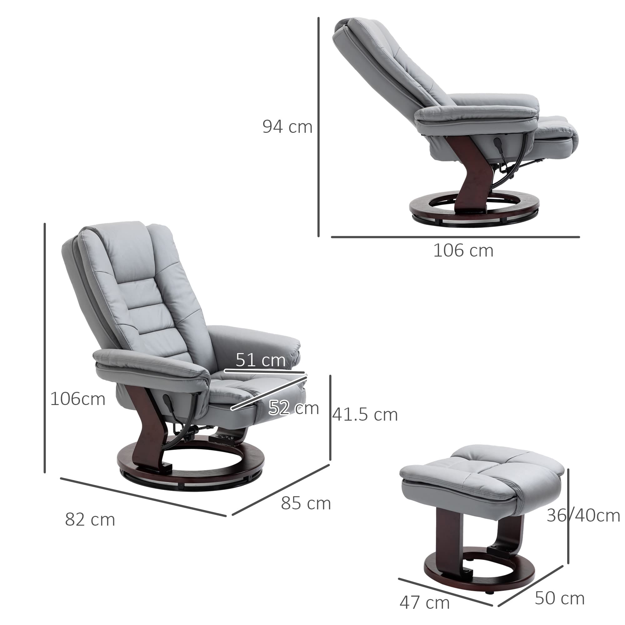 Effortless Comfort: Grey Swivel Recliner Chair & Footstool - image 2