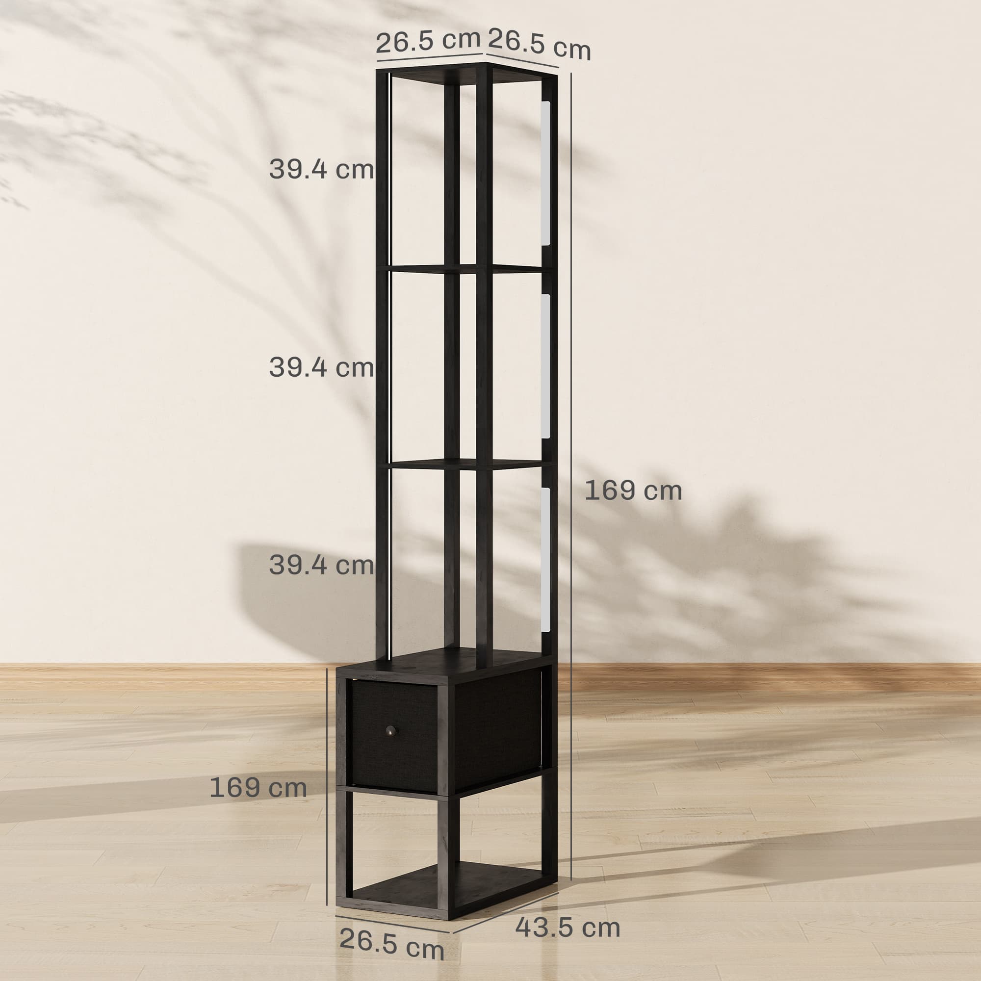 Modern Black LED Floor Lamp with Integrated Storage Shelves - image 5