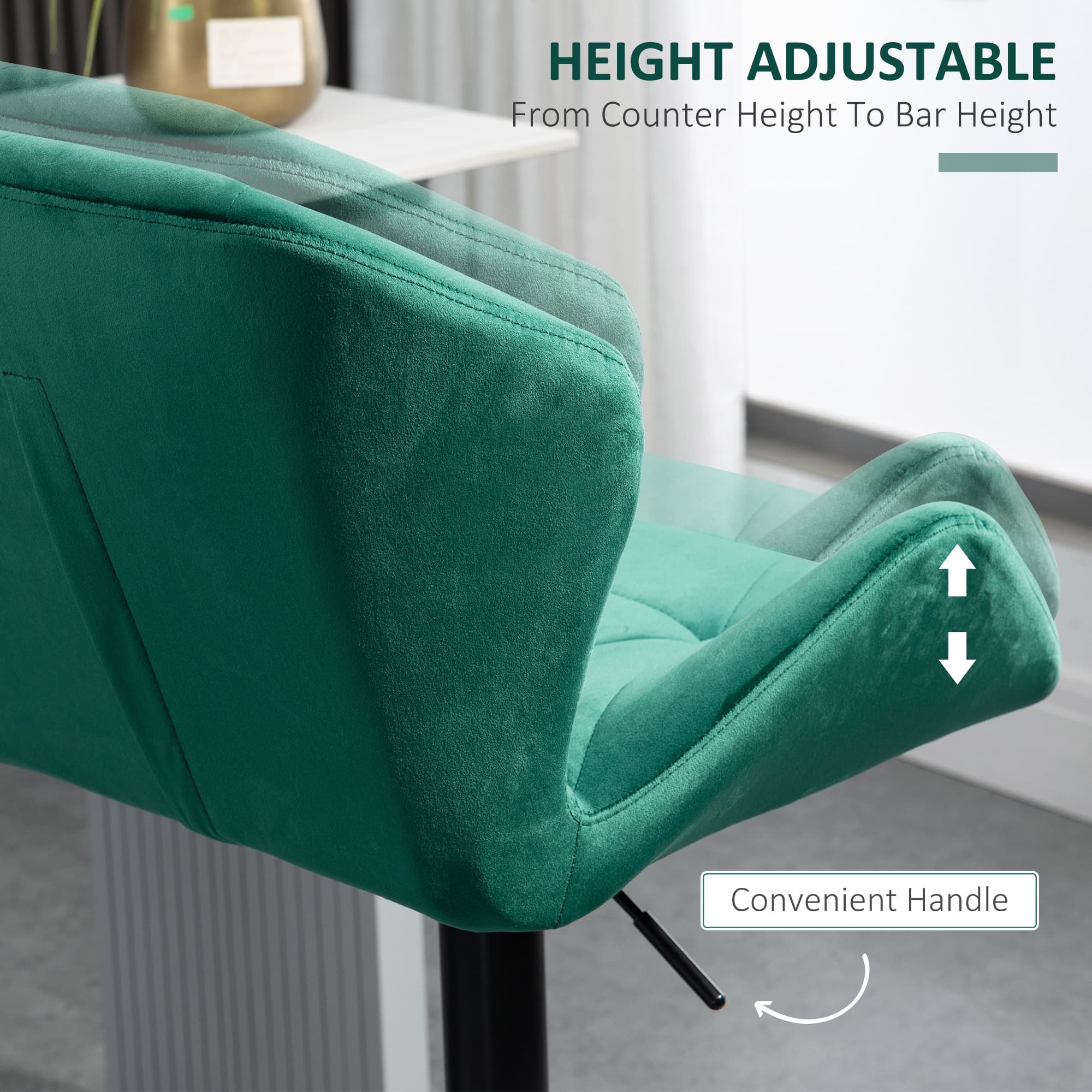 Effortless Style: Green Velvet Adjustable Bar Stools - image 5