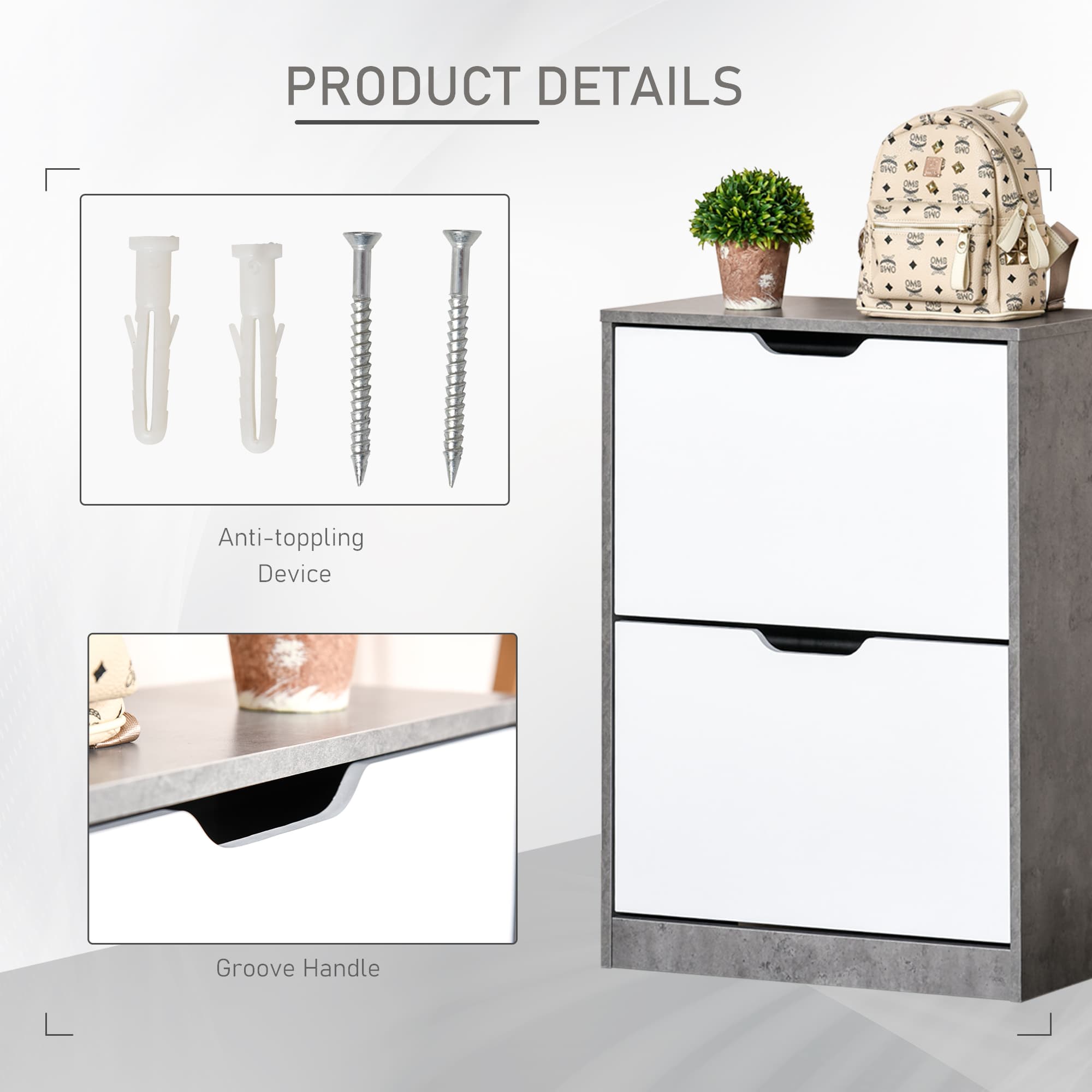 Modern Two Drawer Shoe Cabinet in Grey and White - image 8