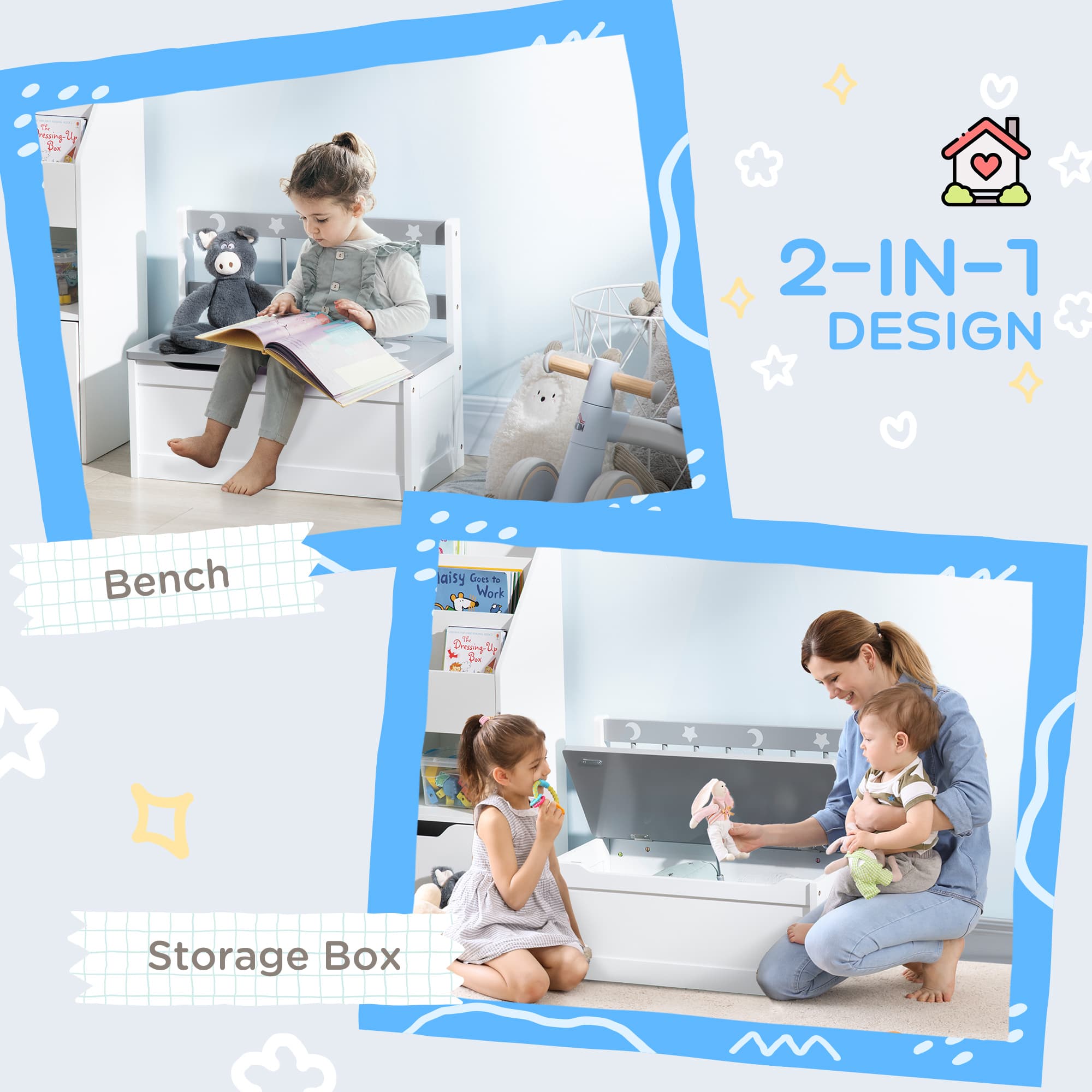 Kids storage bench with toy box and backrest - image 5