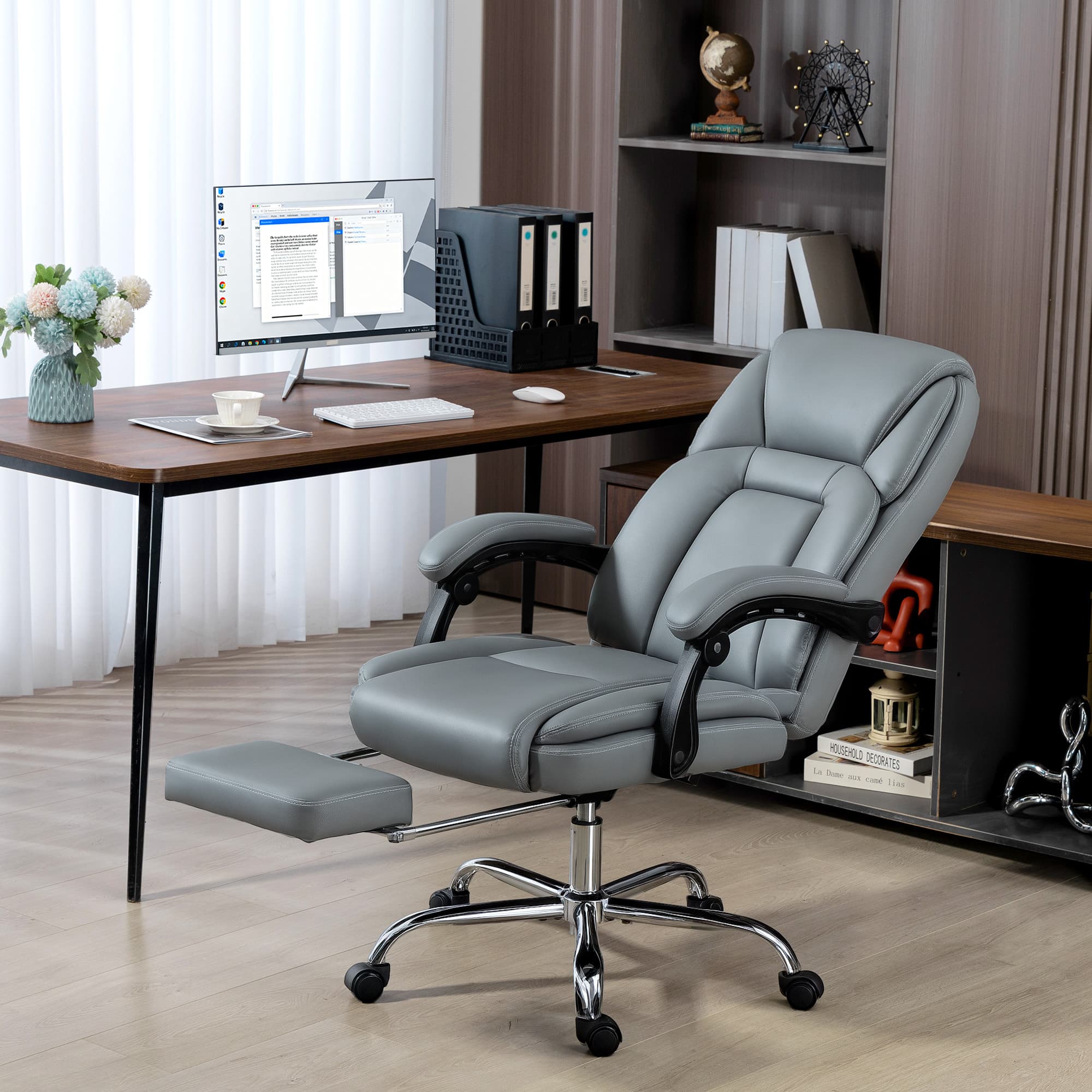 Effortless Comfort: Grey Reclining Office Chair with Footrest - image 5