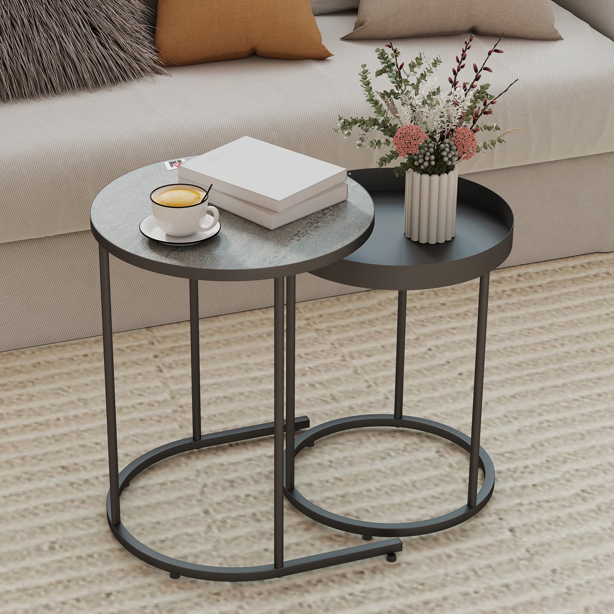 Round Industrial Nesting Table Set — Grey and Black - image 7