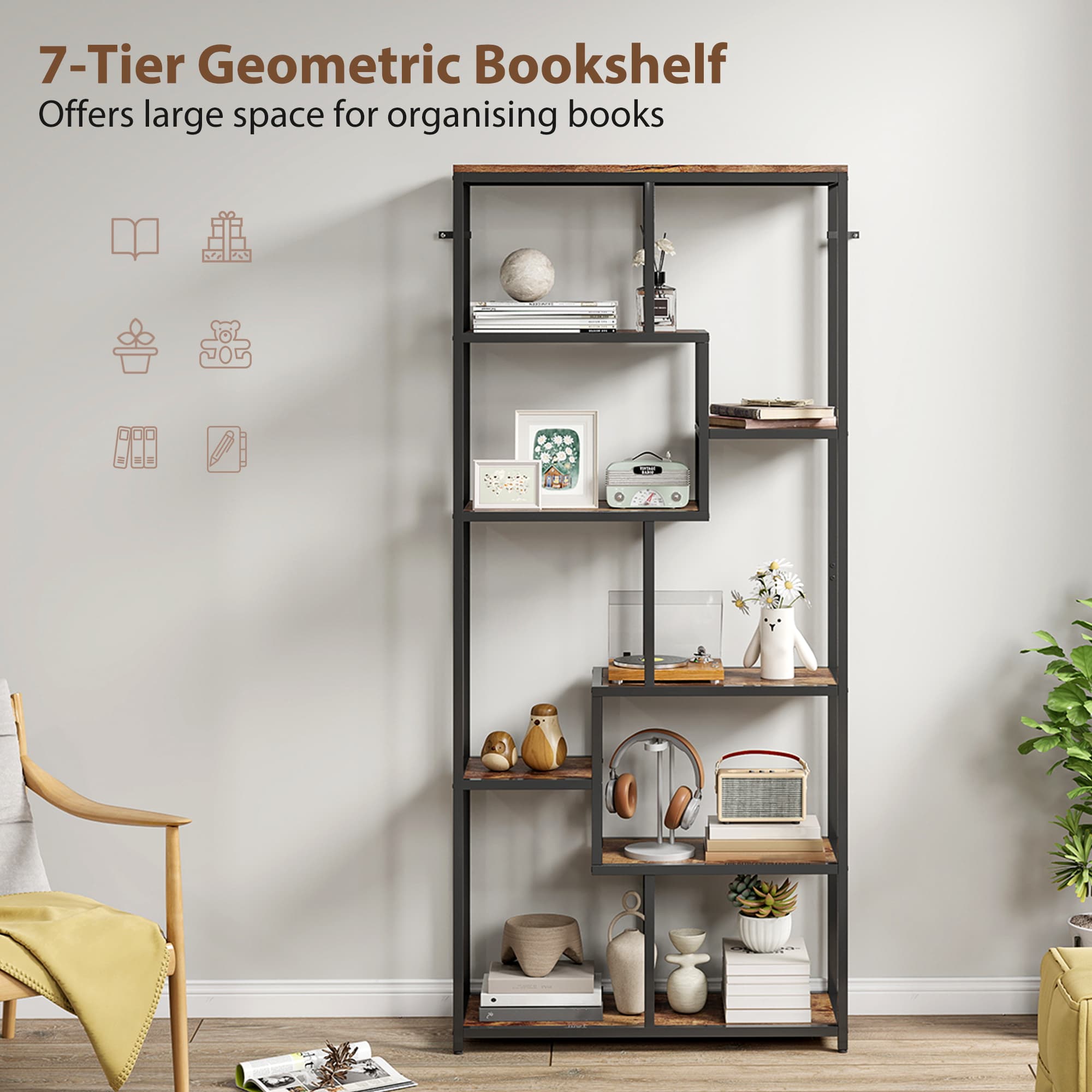 Transform Your Space with this 7-Tier Geometric Bookcase - image 3