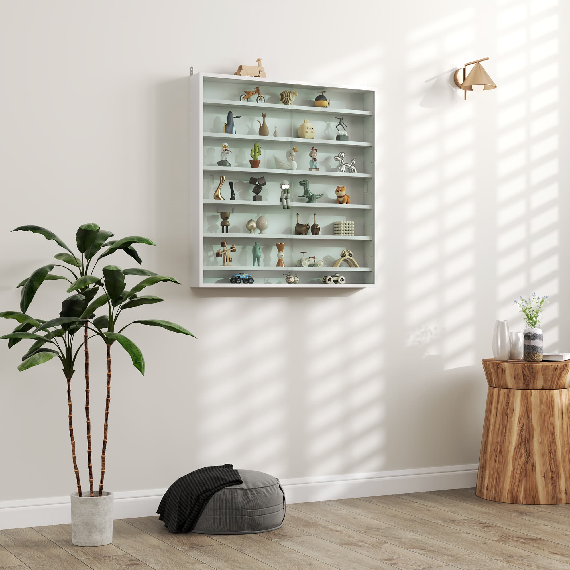 White Wall Mounted Display Cabinet with Sliding Glass Doors - image 4