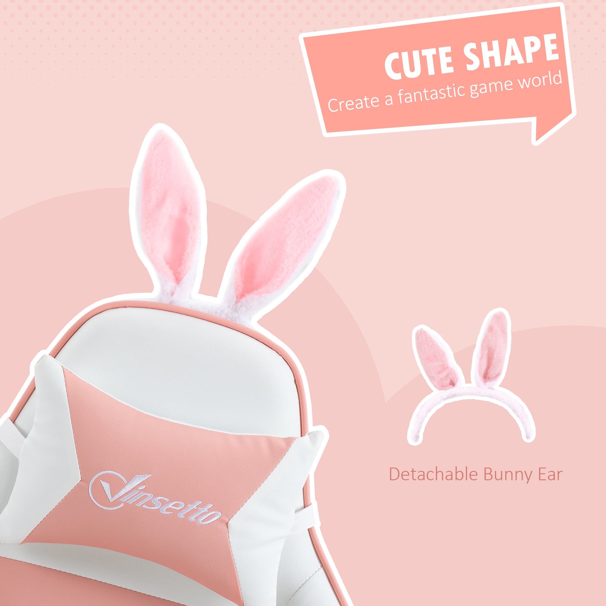 Pink Reclining Gaming Chair with Playful Bunny Ears - image 3