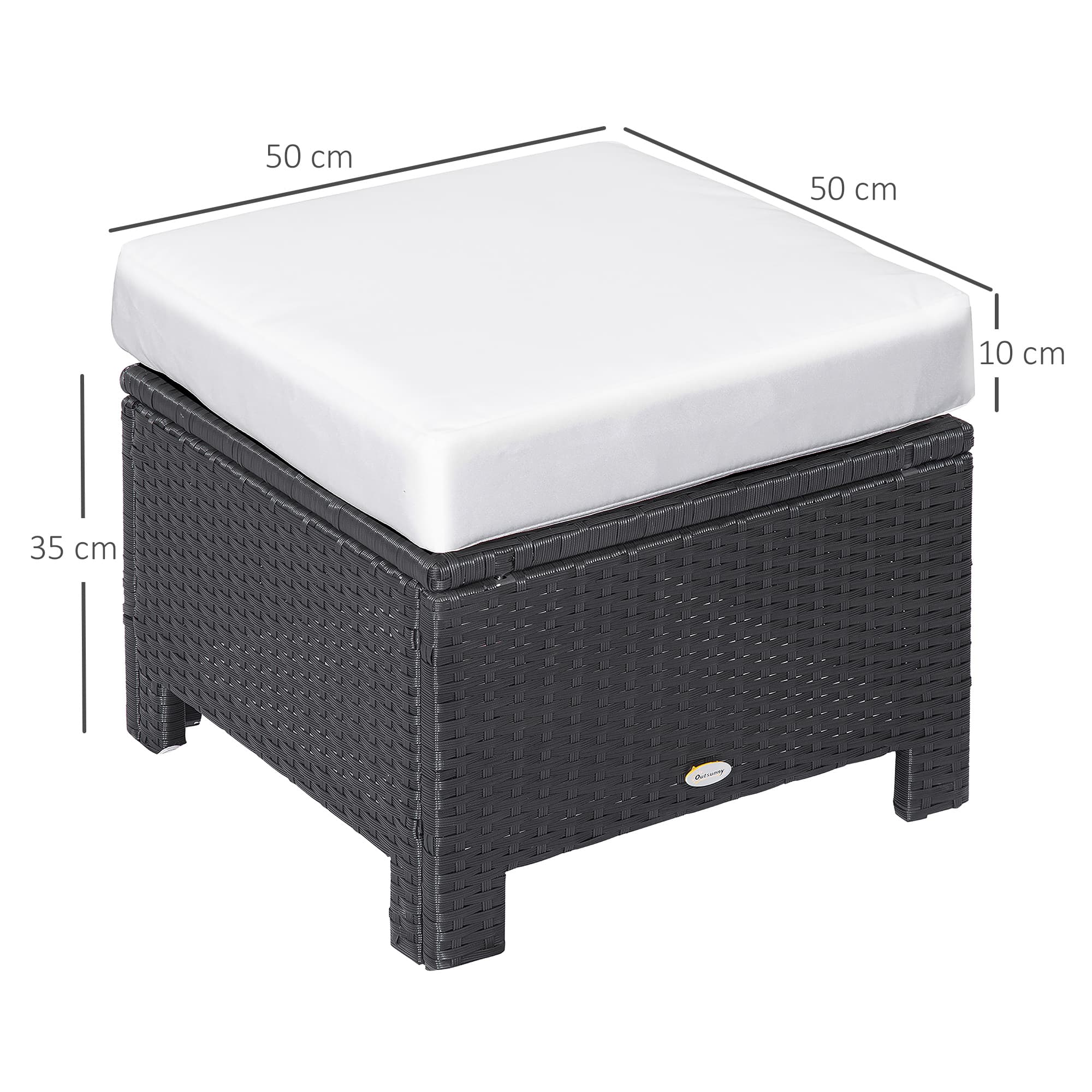 Premium Black Rattan Footstool with Padded Cushion - image 4