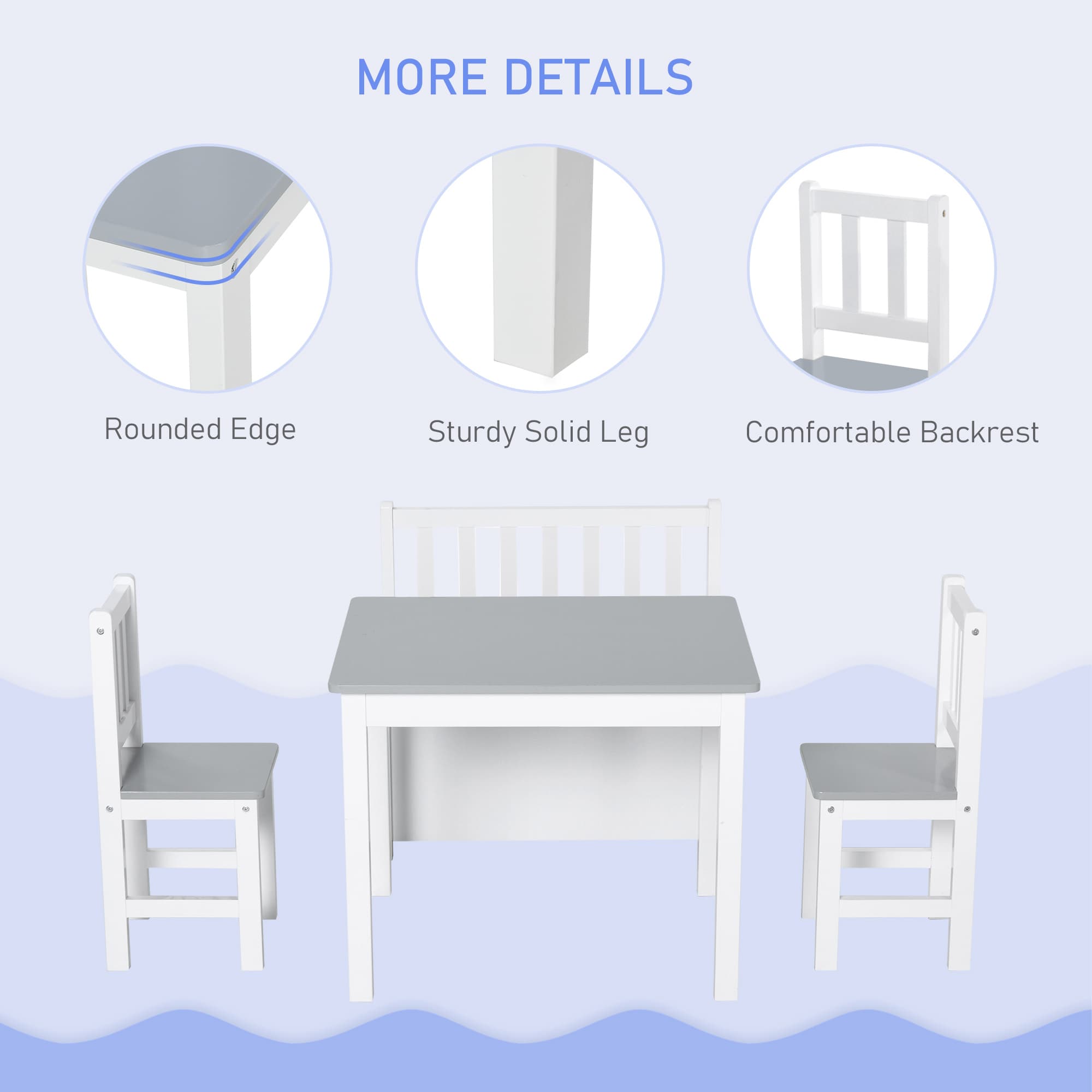 Grey & White Wooden Kids Table Set with Storage Bench - image 3