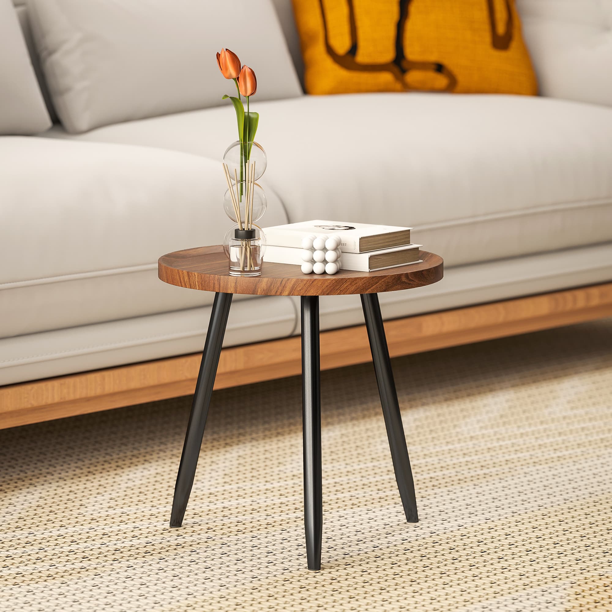 Compact Round Coffee Table with Raised Tray Top - image 1