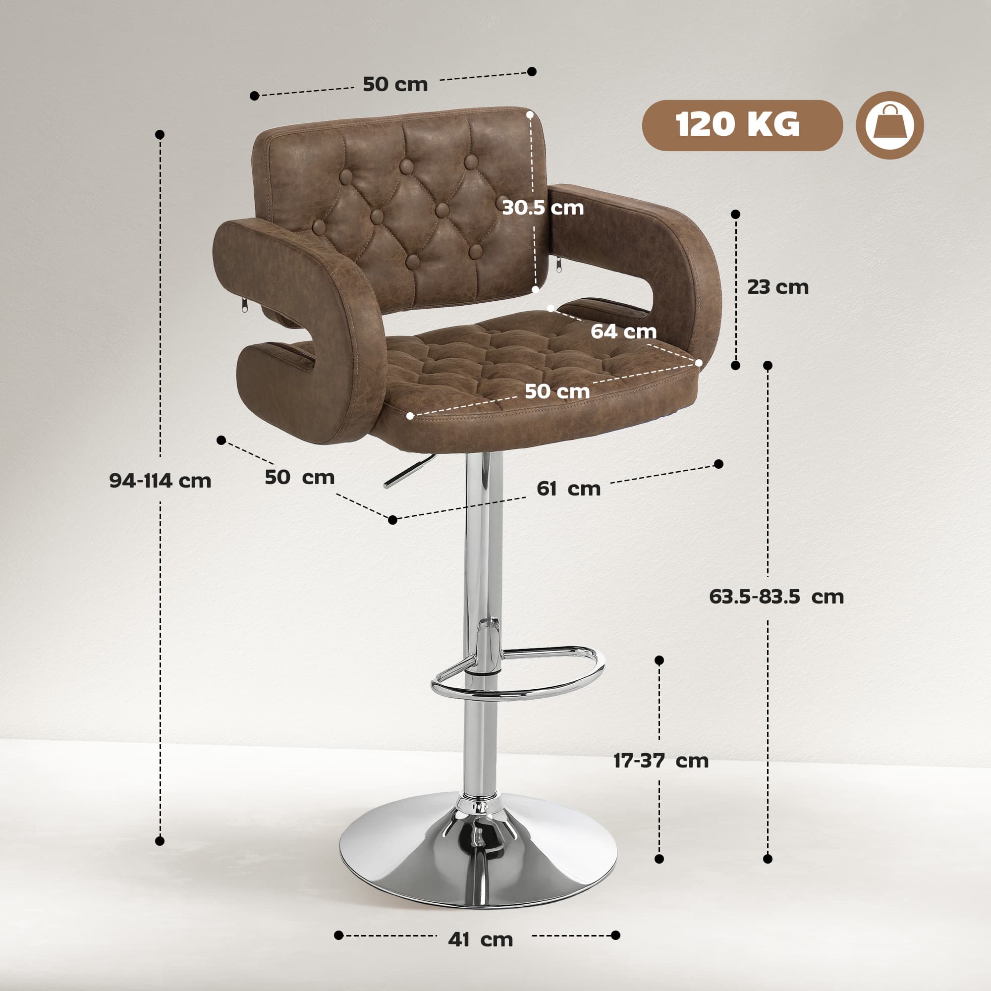 Effortless Comfort: Adjustable Coffee PU Leather Bar Stool - image 3