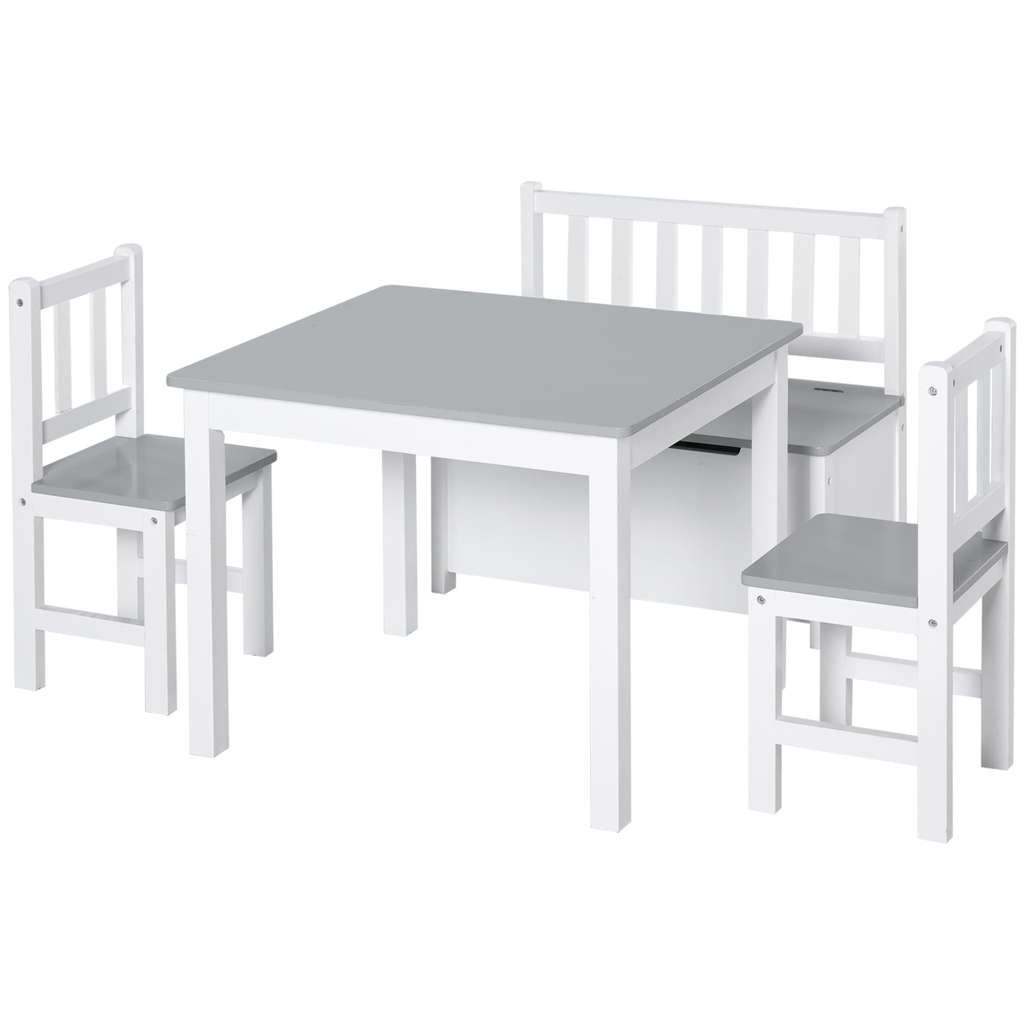 Grey & White Wooden Kids Table Set with Storage Bench - Grey