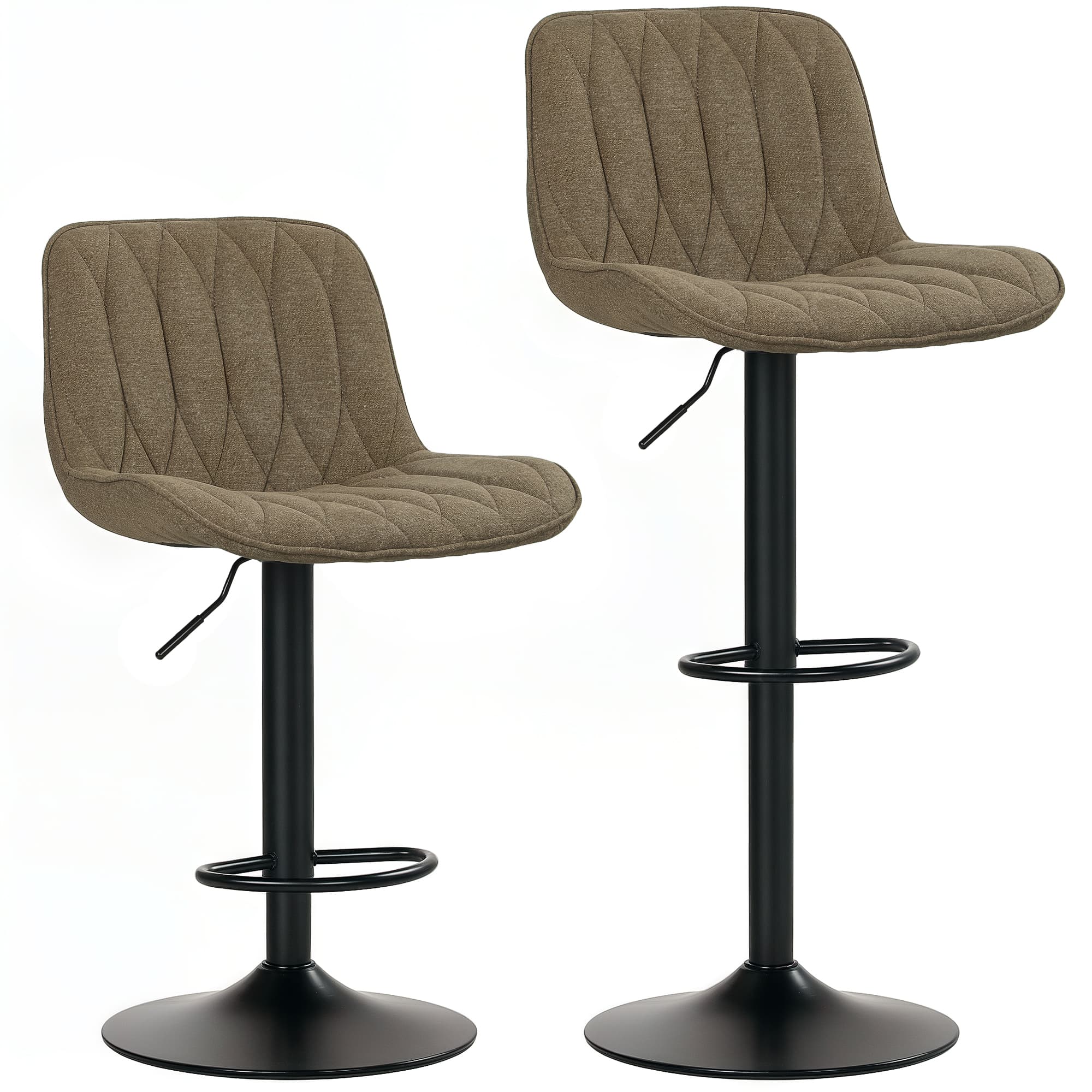Premium Brown Linen-Look Adjustable Bar Stools - Set of Two - Brown