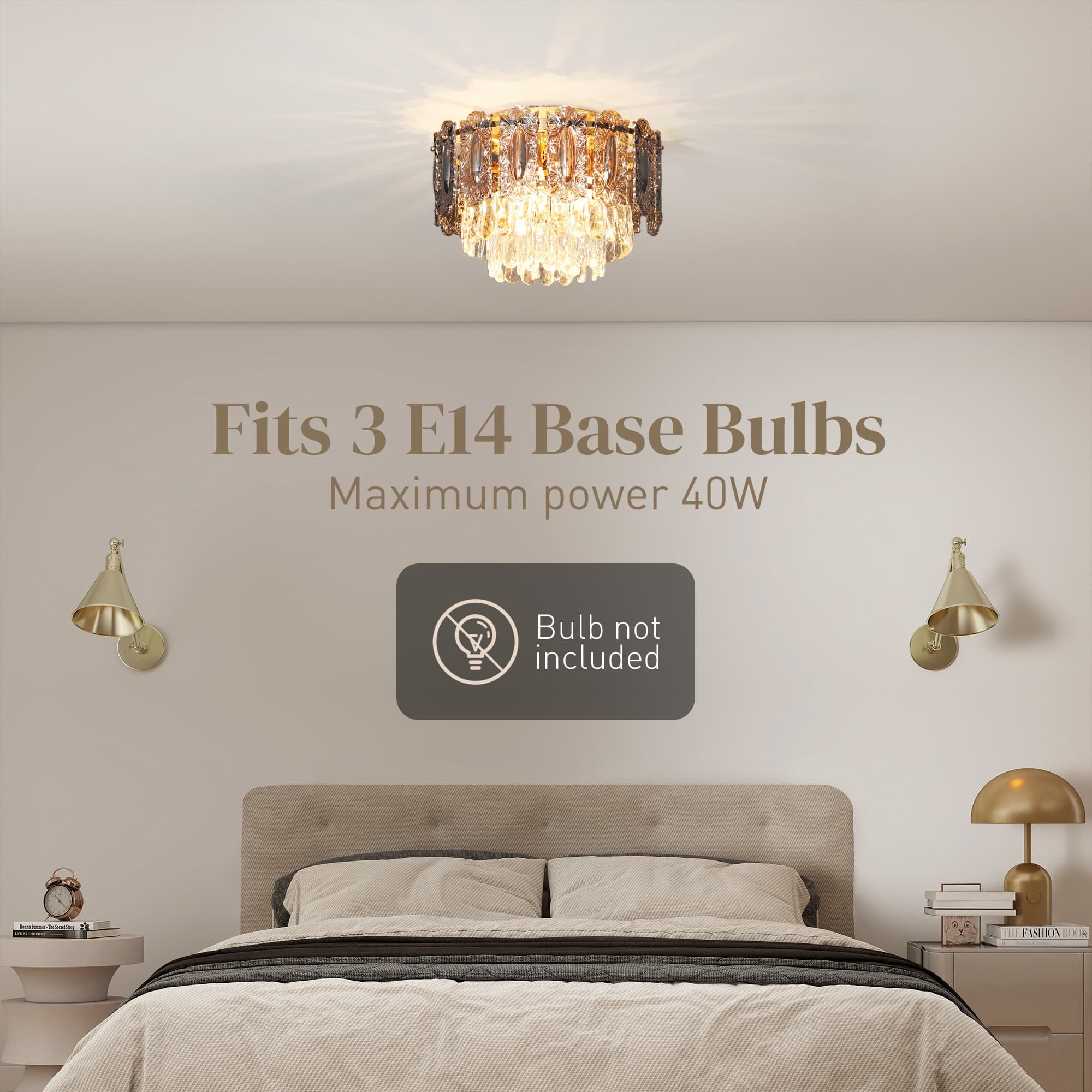 Gold Tone Crystal Flush Mount Ceiling Light - image 9
