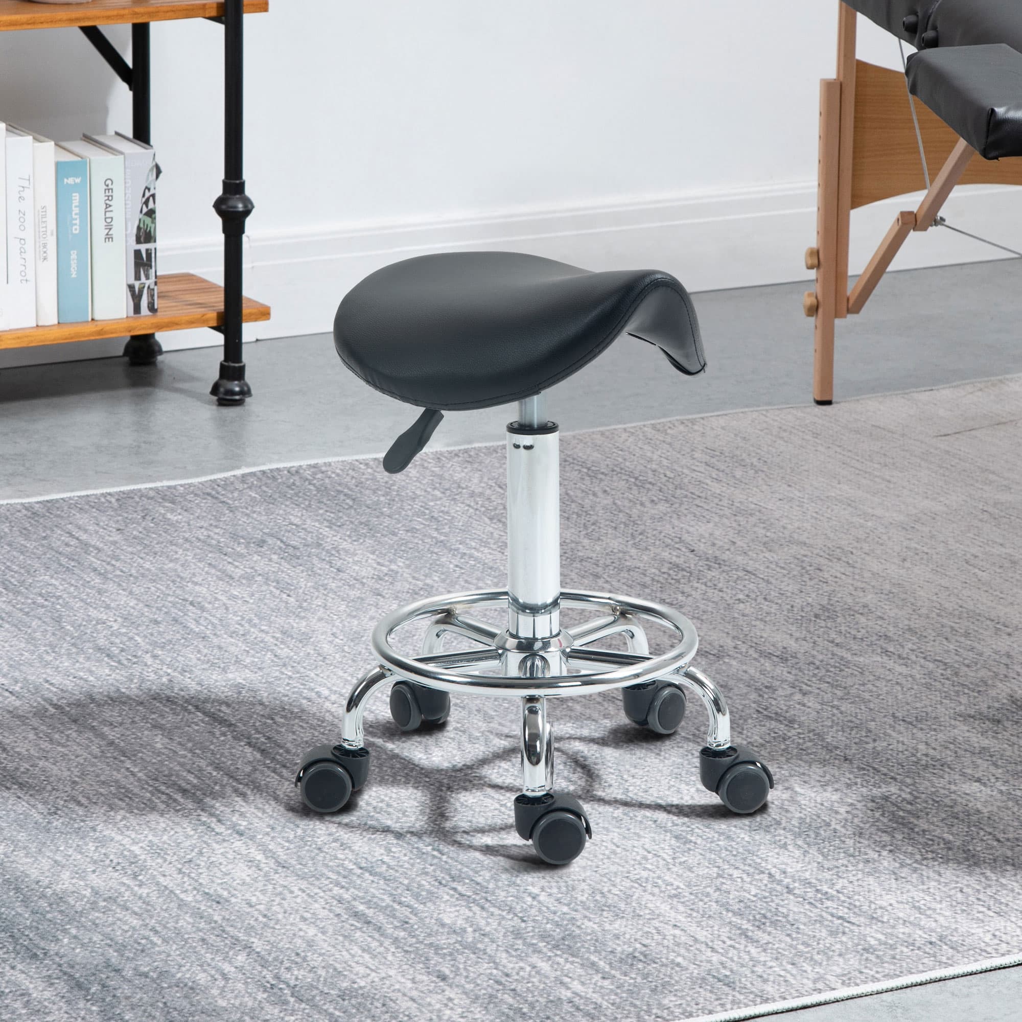 Ergonomic Saddle Stool with Chrome Base and Rolling Casters - image 9