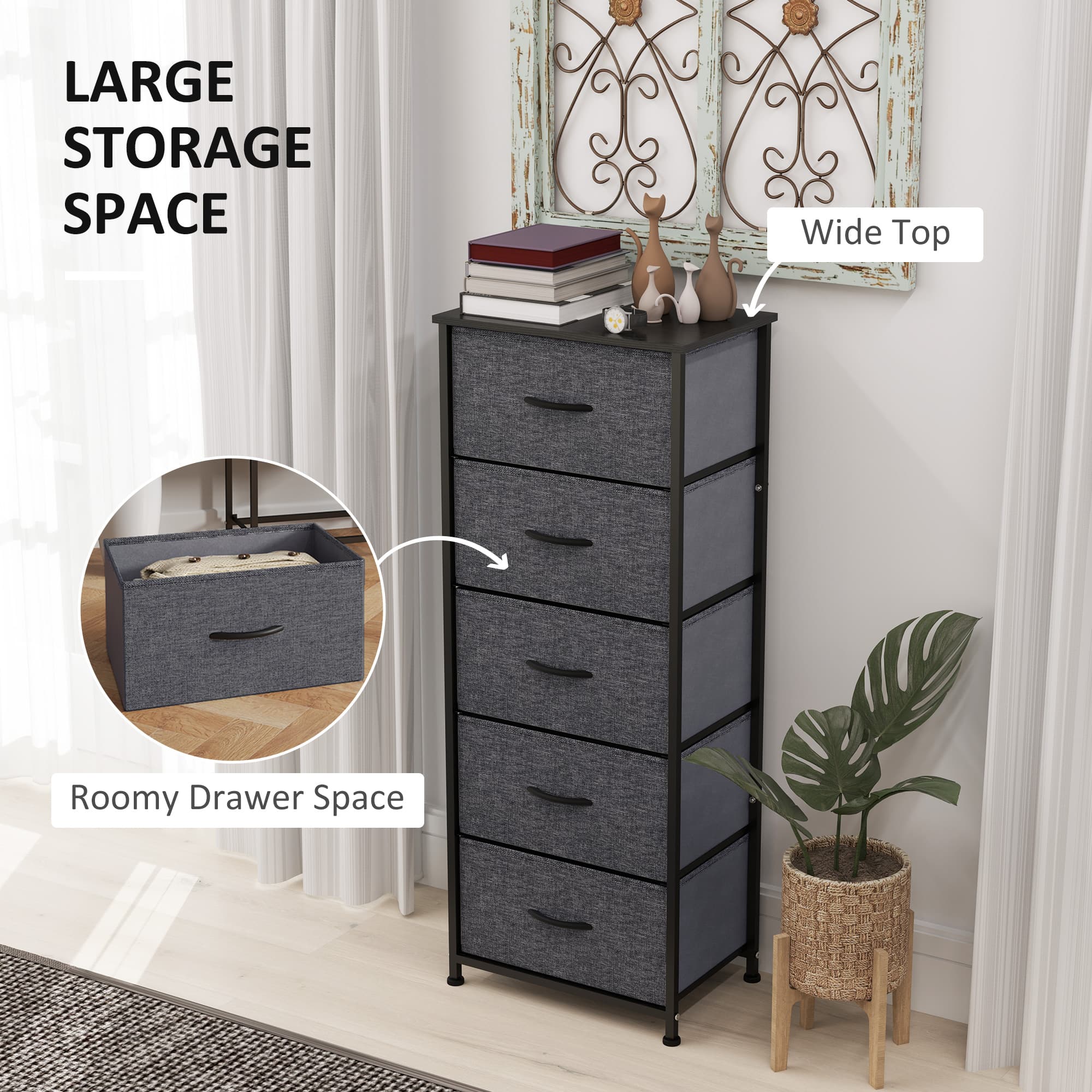 Slim Dark Grey Fabric Chest of Drawers - image 6