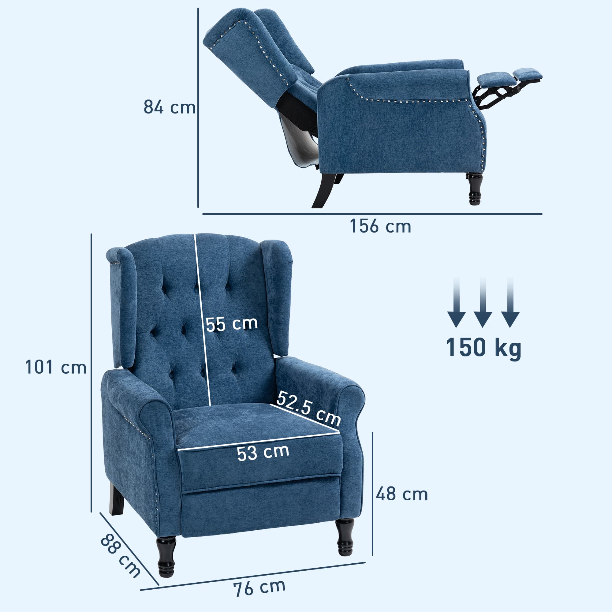 Transform Your Space with this Royal Blue Reclining Armchair - image 3