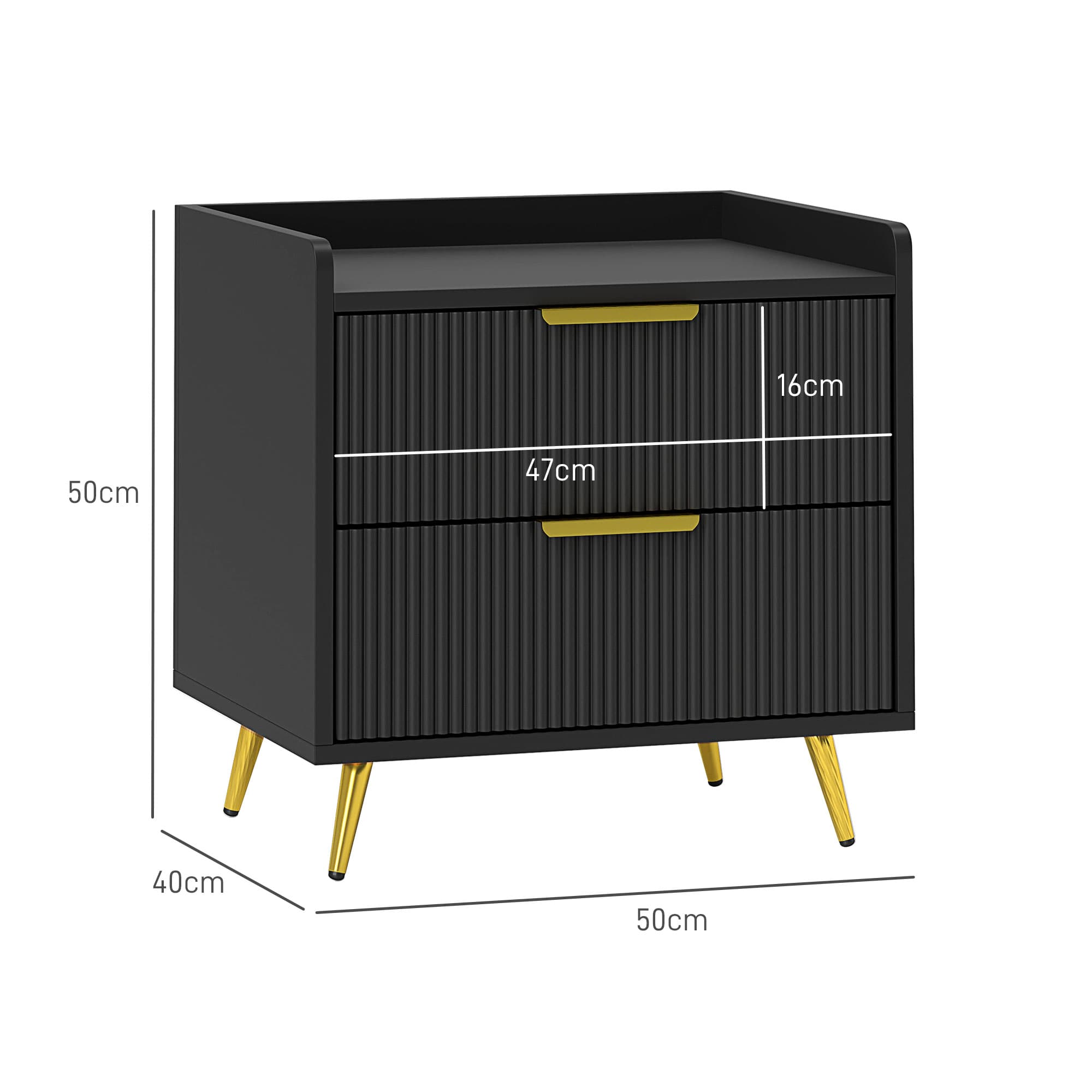 Premium Black Two-Drawer Bedside Tables with Gold Accents - image 1