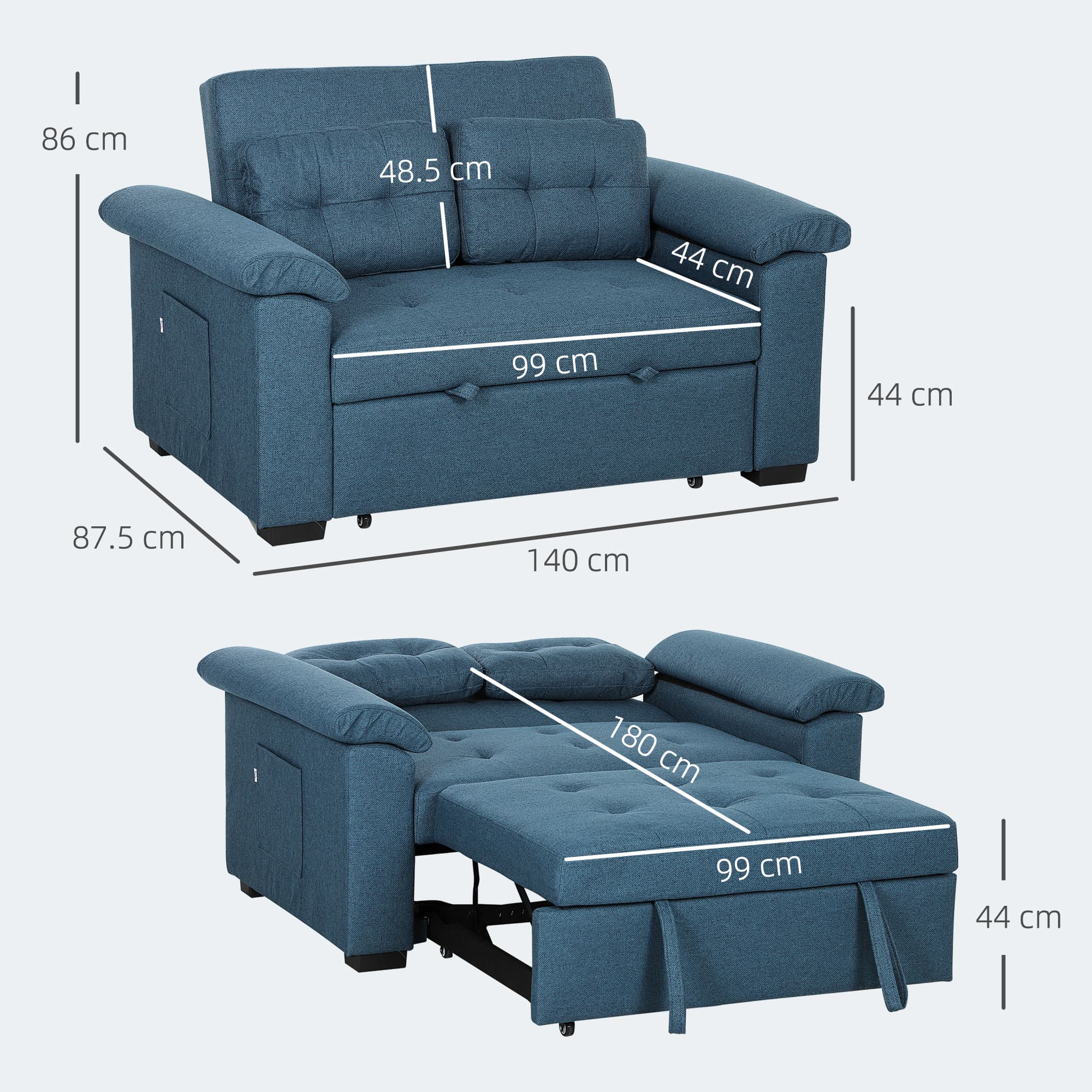Blue 2-Seater Pull-Out Sofa Bed for Effortless Hosting - image 2