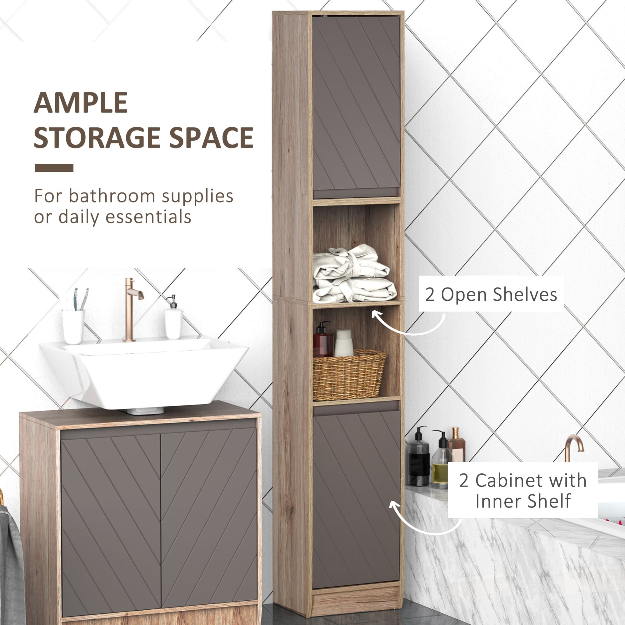 Transform Small Spaces with this Slim Grey & Oak Bathroom Cabinet - image 4