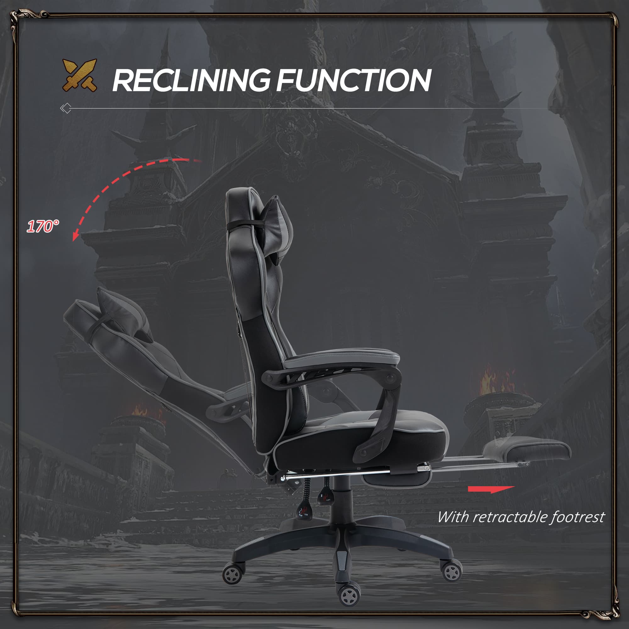 Engineered for Comfort: Grey Reclining Gaming Chair - image 1