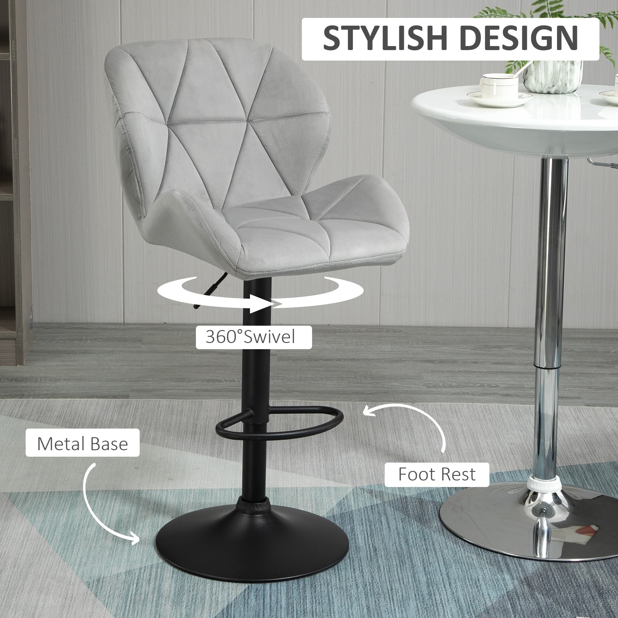 Effortless Comfort: Light Grey Velvet Adjustable Bar Stools - image 1