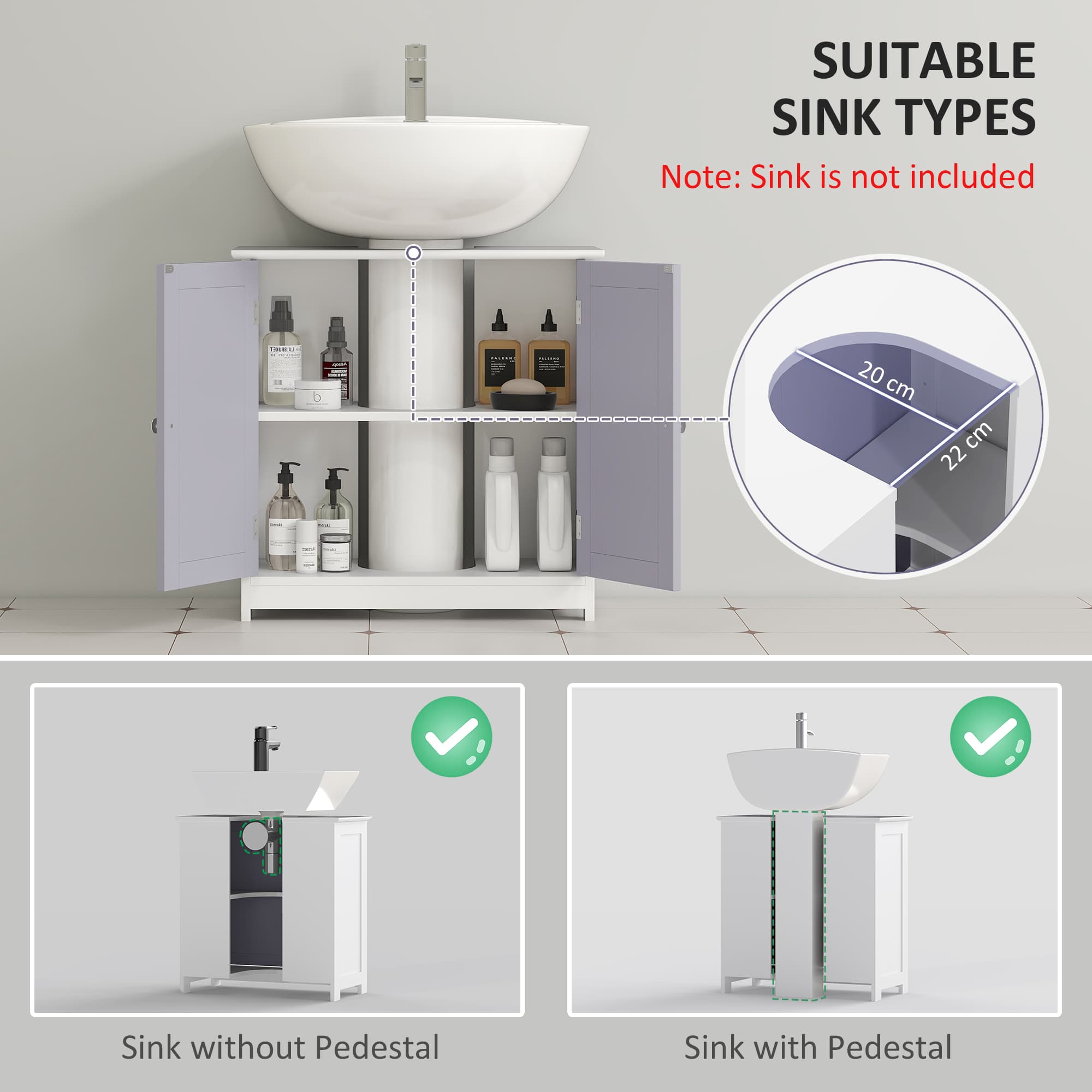Grey and White Under-Sink Bathroom Cabinet - image 5