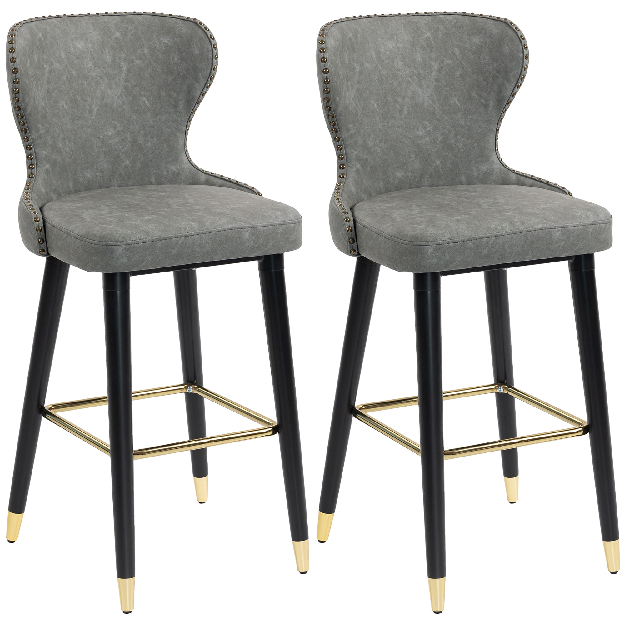 Transform Your Kitchen With Premium Grey Leather Bar Stools - Grey