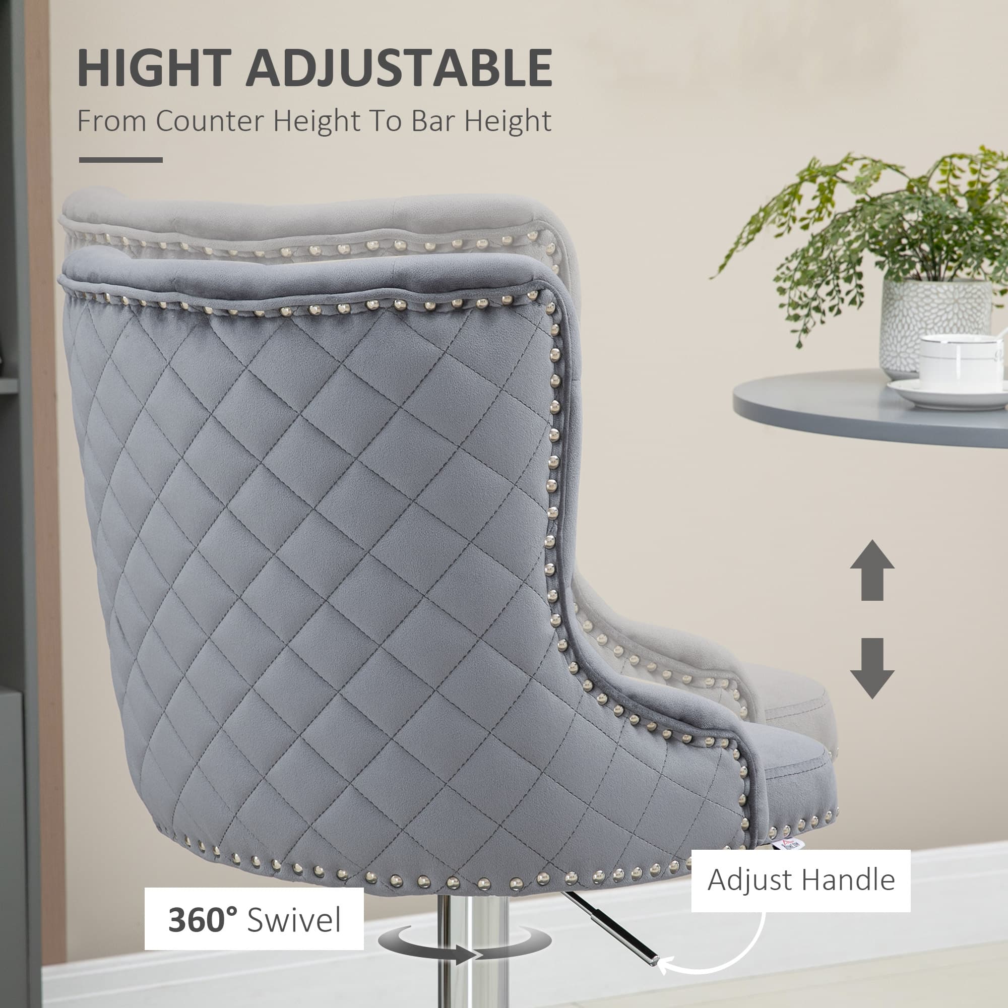 Transform Your Kitchen with Grey Velvet Swivel Bar Stools - image 5