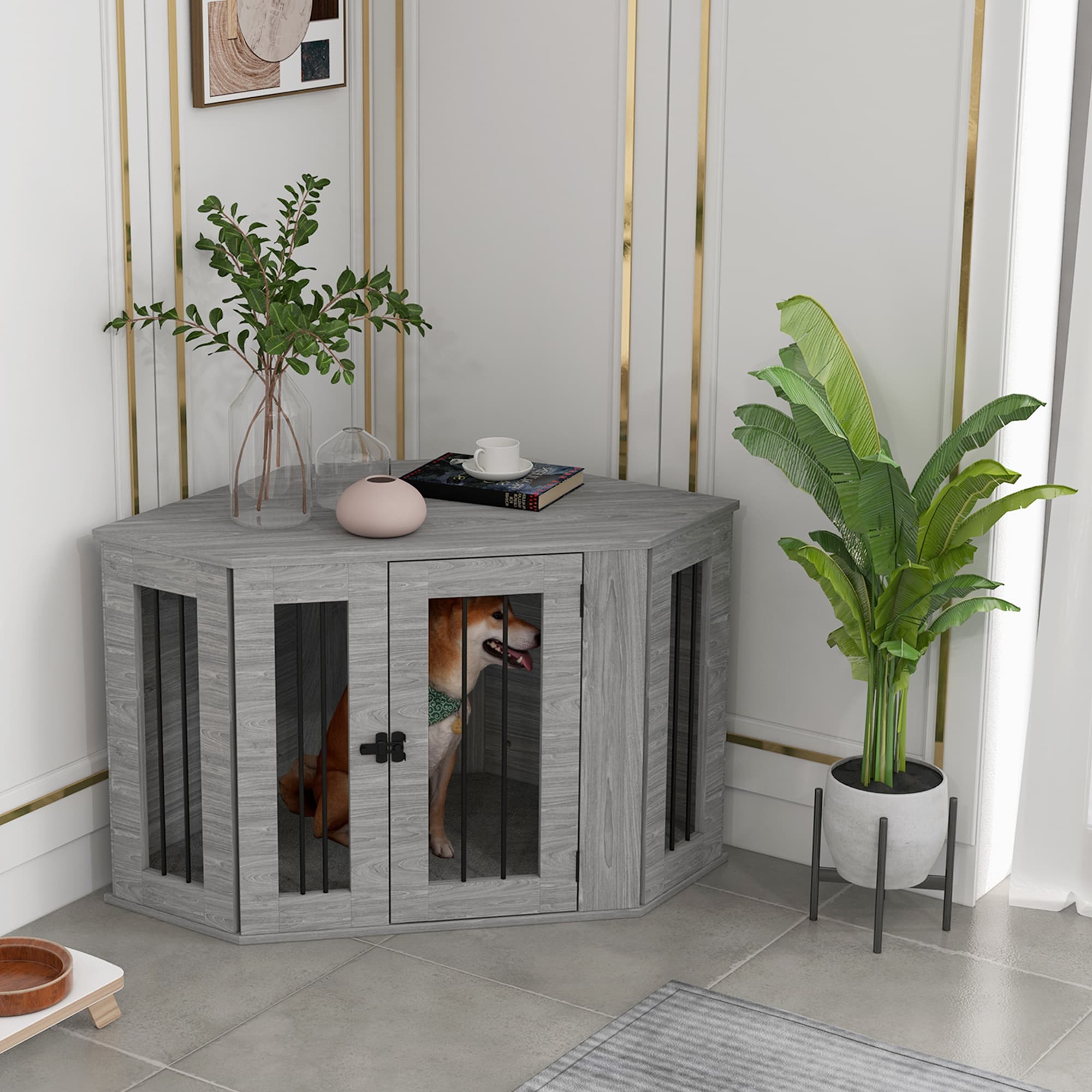 Discover the PawHut 2-in-1 Grey Dog Crate Side Table - image 3