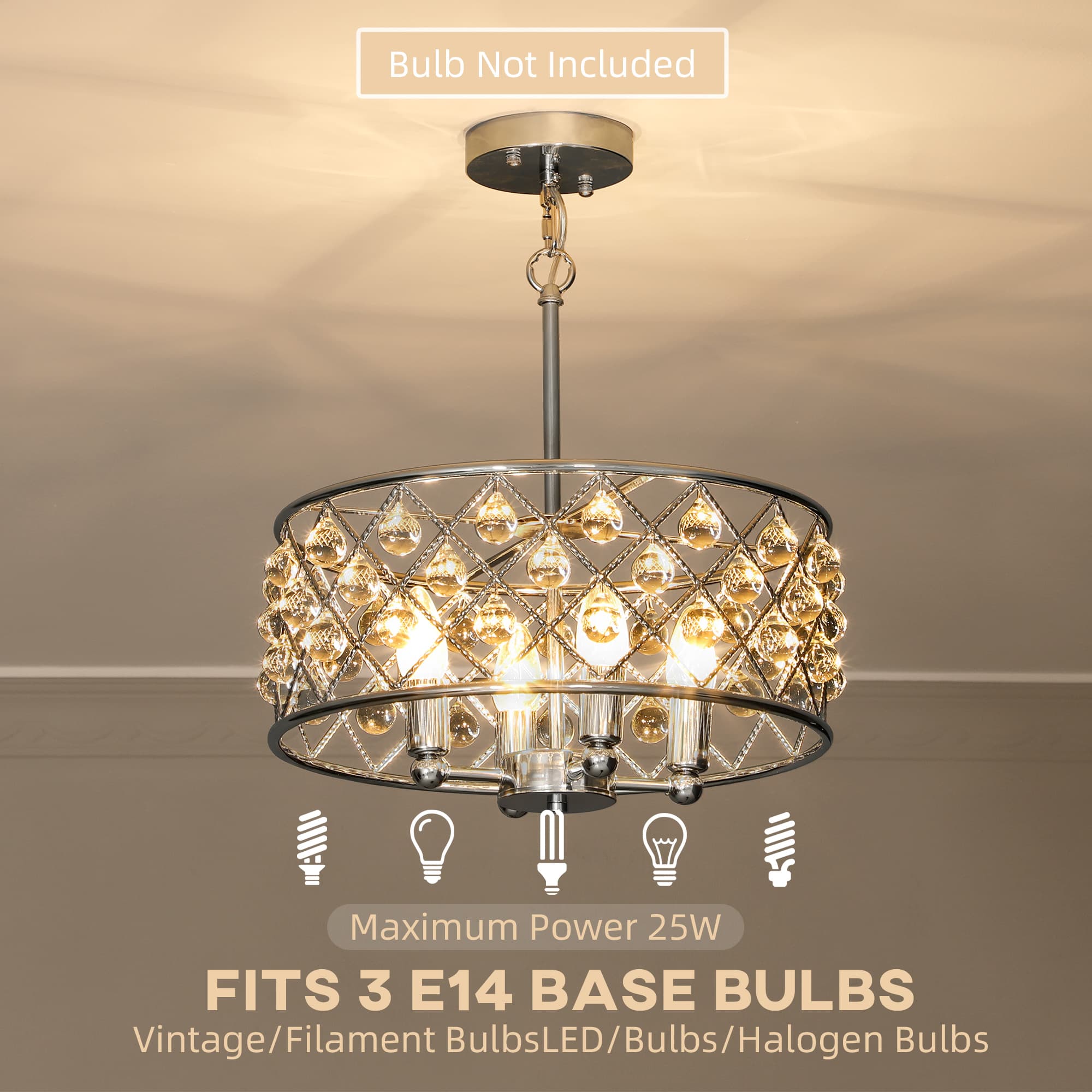 Silver Crystal Chandelier with Four E14 Bulb Holders - image 9