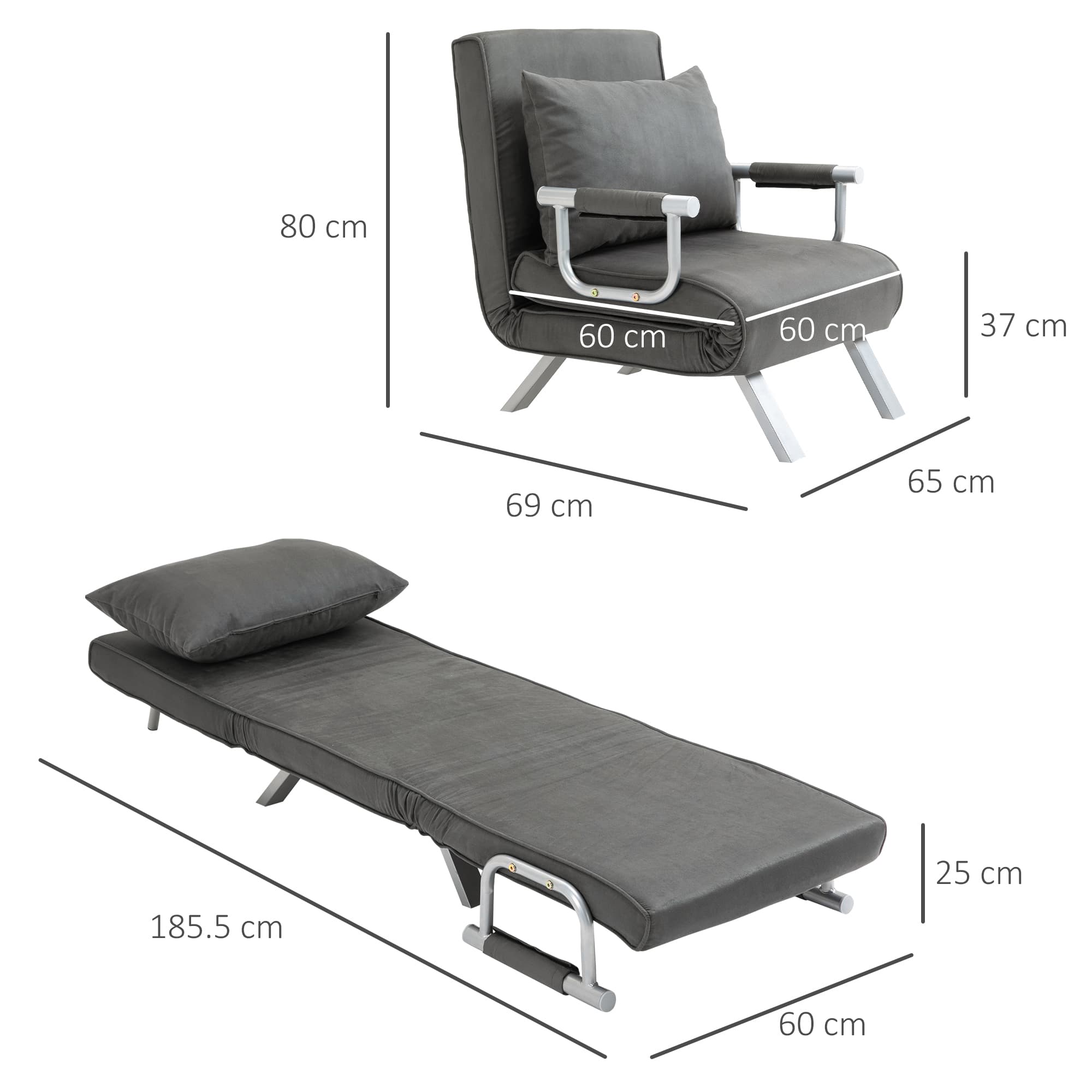 Transform Your Space with this 4-in-1 Grey Faux Suede Chair Bed - image 5