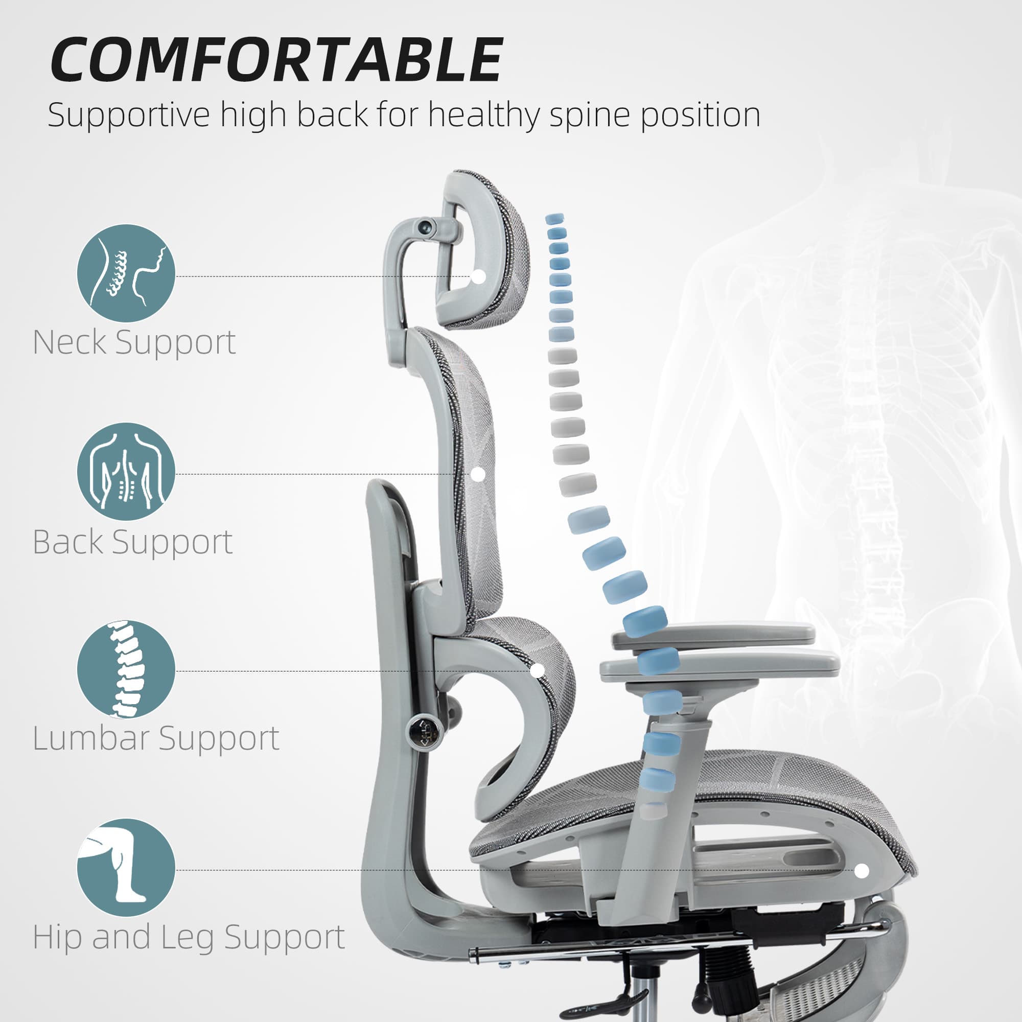 Effortless Comfort: Multi-Adjustable Grey Mesh Office Chair - image 5