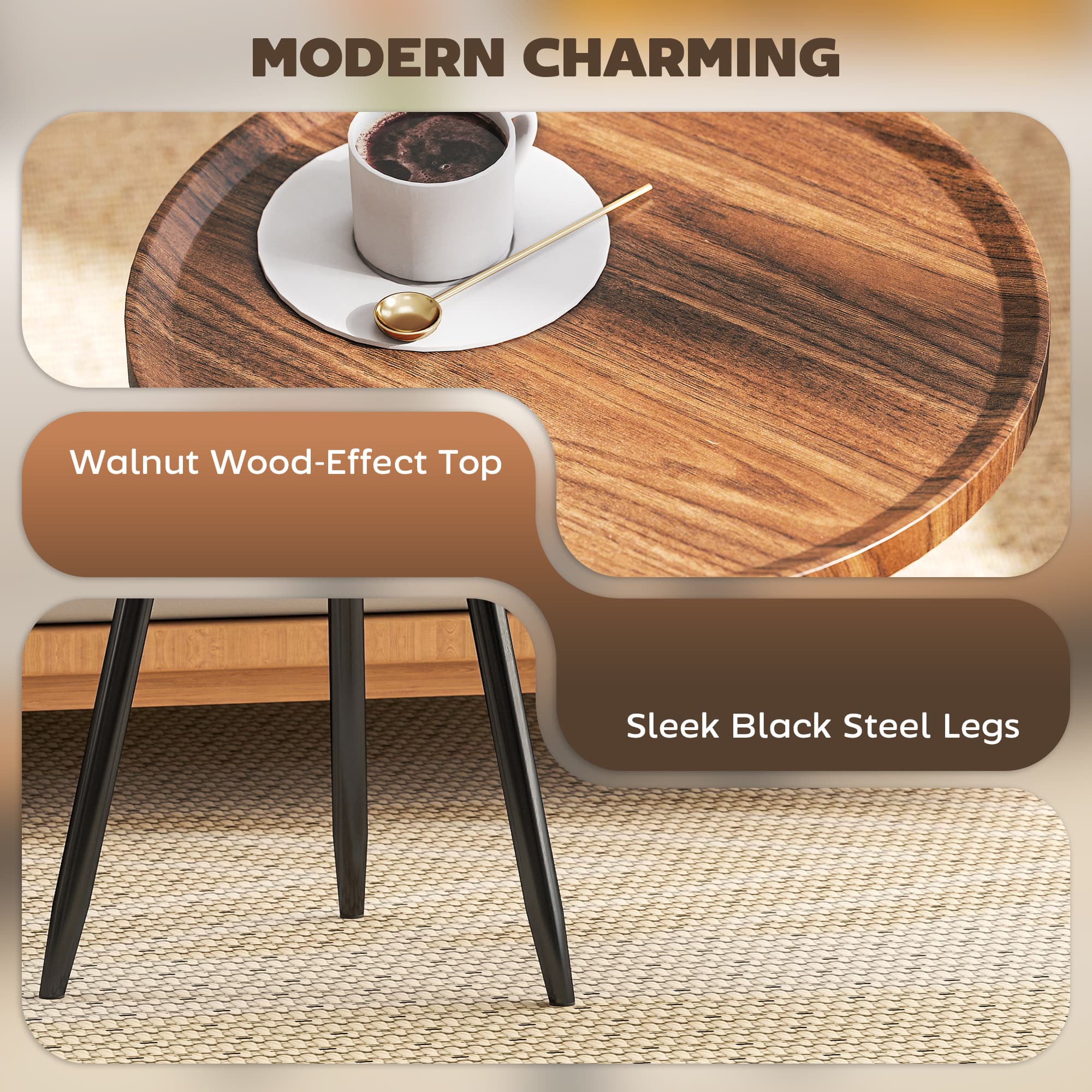 Compact Round Coffee Table with Raised Tray Top - image 5