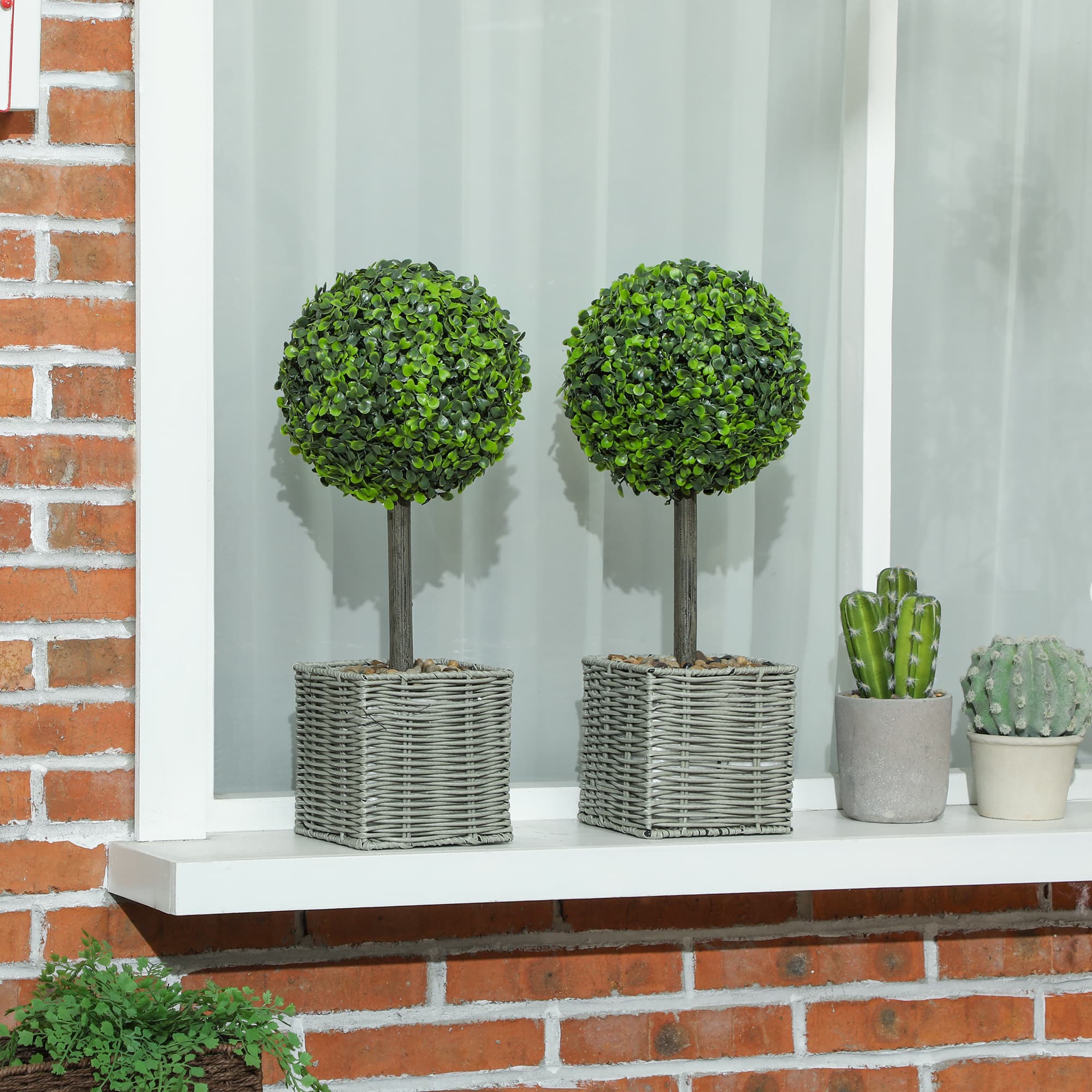 Two Faux Boxwood Topiary Balls in Woven Pots — Ready to Display - image 6