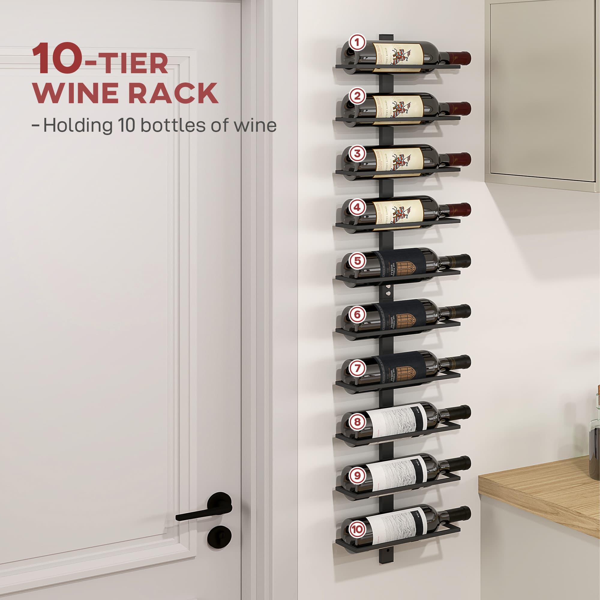 Display 10 bottles neatly with a slim wall wine rack - image 8